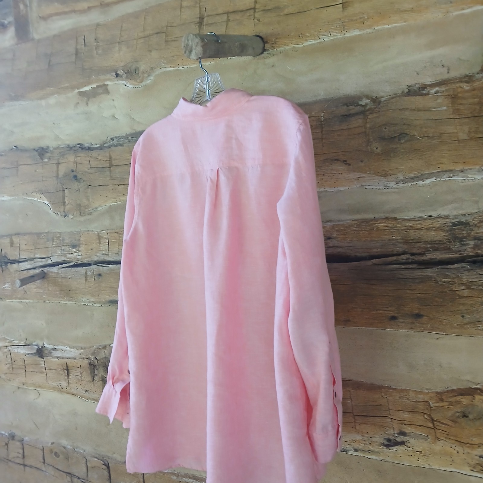 Lands’ End Women’s Shirt Long Sleeved Button Up Linen Peach Pink Large (14-16)
