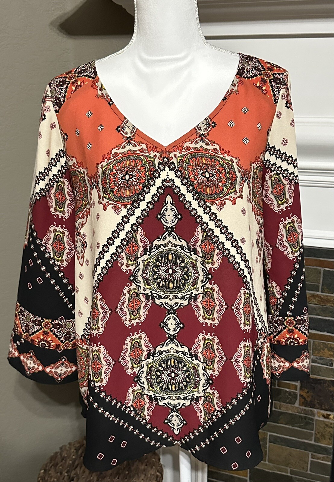 Anthropologie Fig & Flower PEASANT Blouse Boho TOP Tunic Medium Lightweight