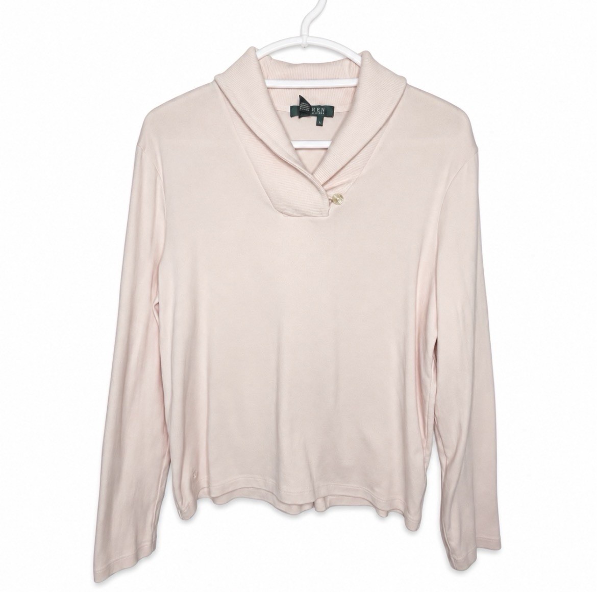 Vintage/Y2K Lauren Ralph Lauren Shawl Collar Knit Top -Pale Pink -100% Cotton XL