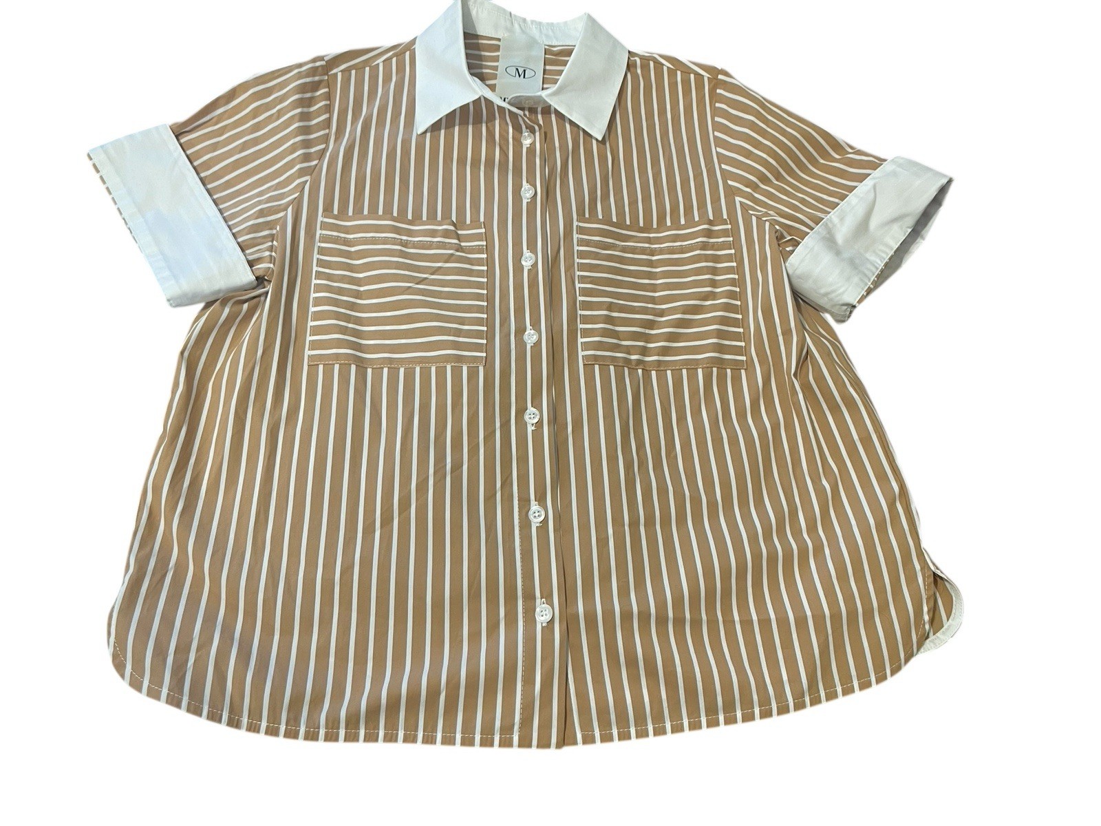 MILVA-MI Made in Italy Women’s Size 38 European Striped Button Up Top 98% Cotton