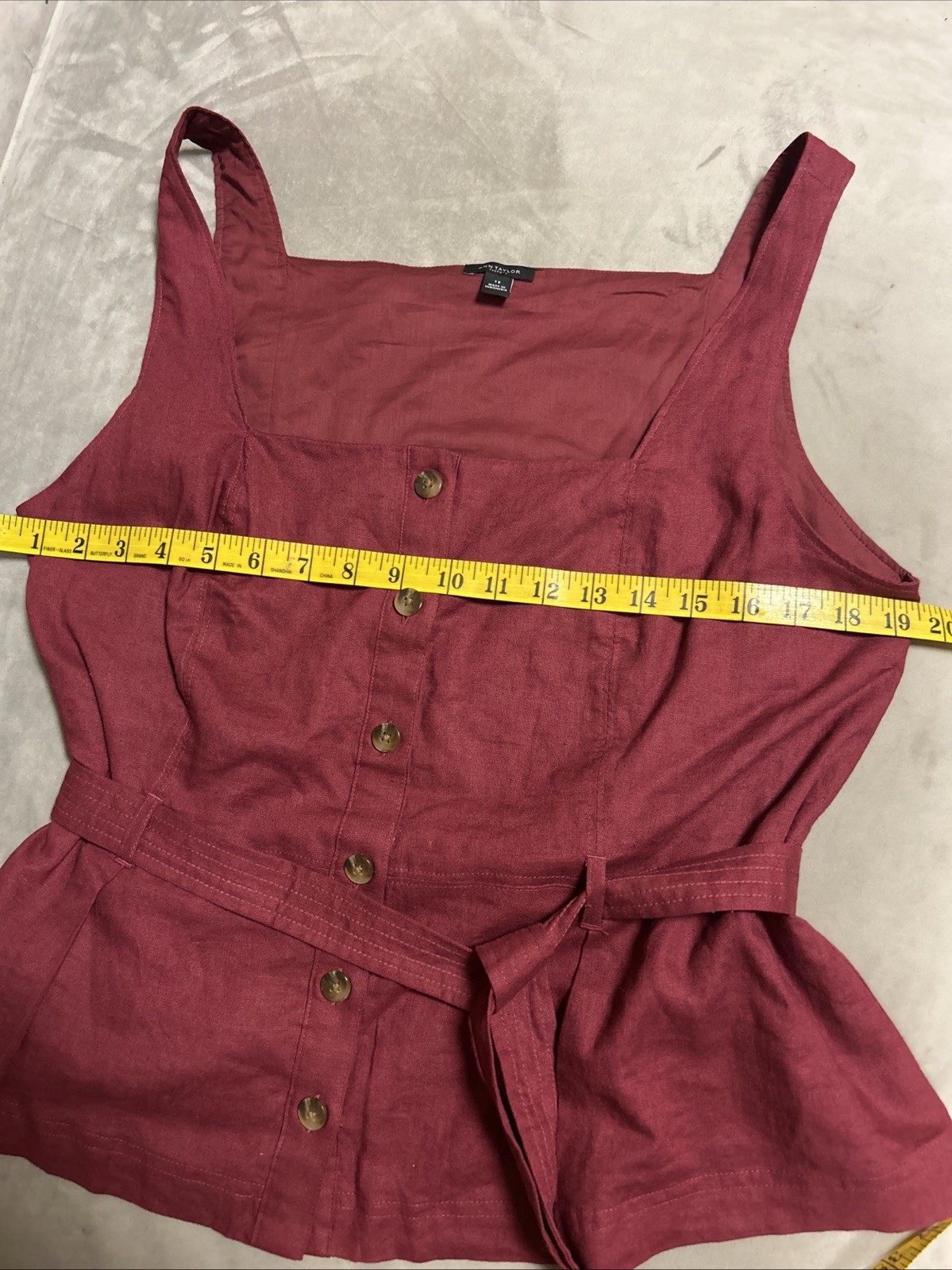 Loft Square Neck Belted Top Sleeveless Raspberry Size 12