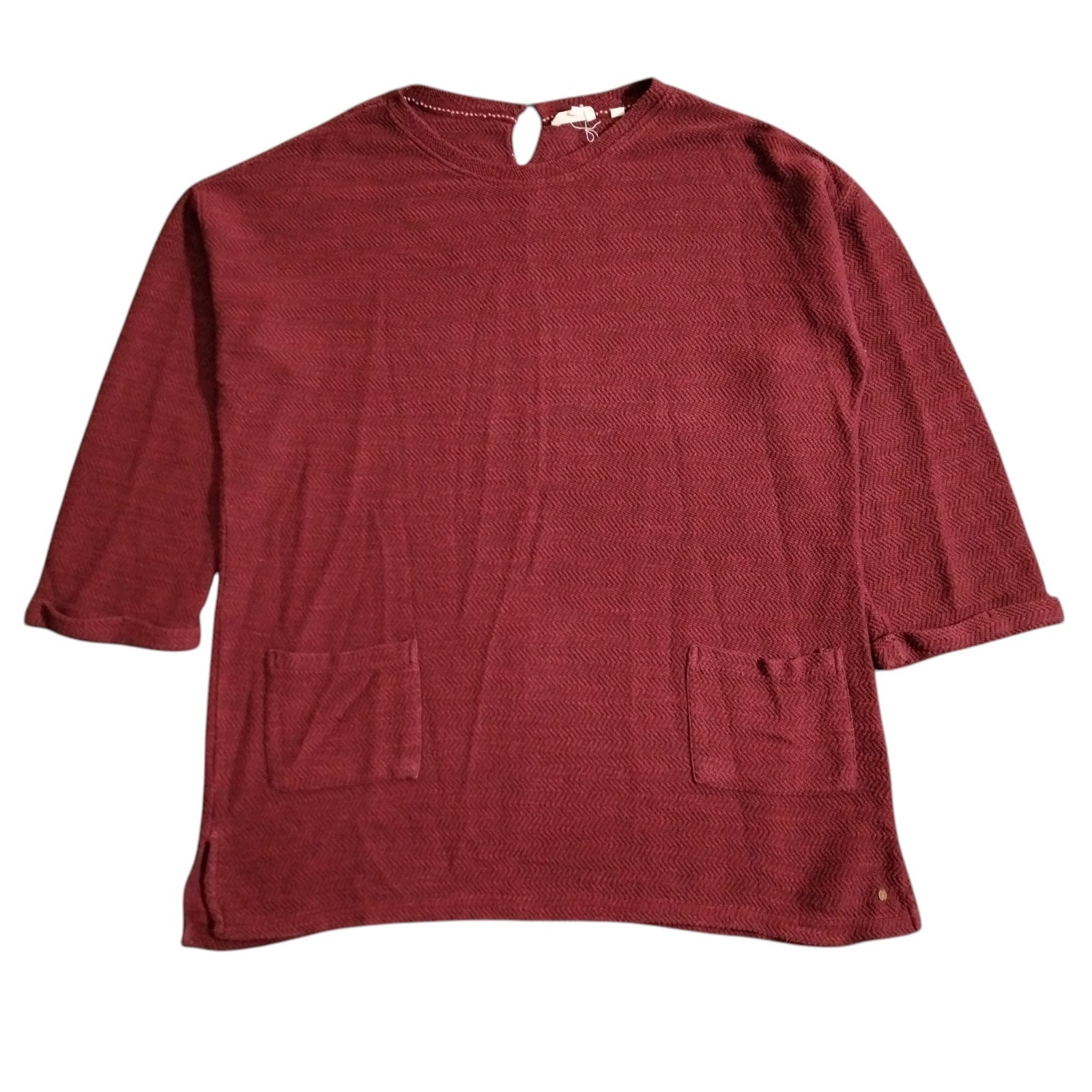 Fat Face Top Size 14 Deep Red Amari Tunic Herringbone Texture Knit Patch Pocket