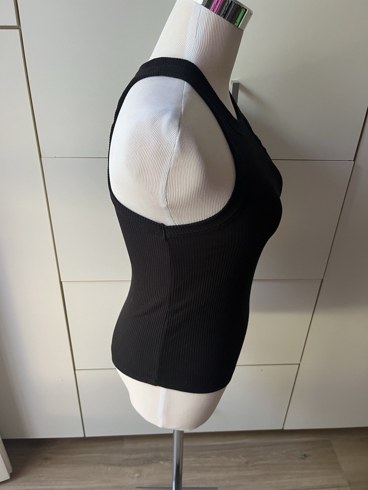 WSLY Ribbed Tank Top Black High Neck Tencel- Size Small