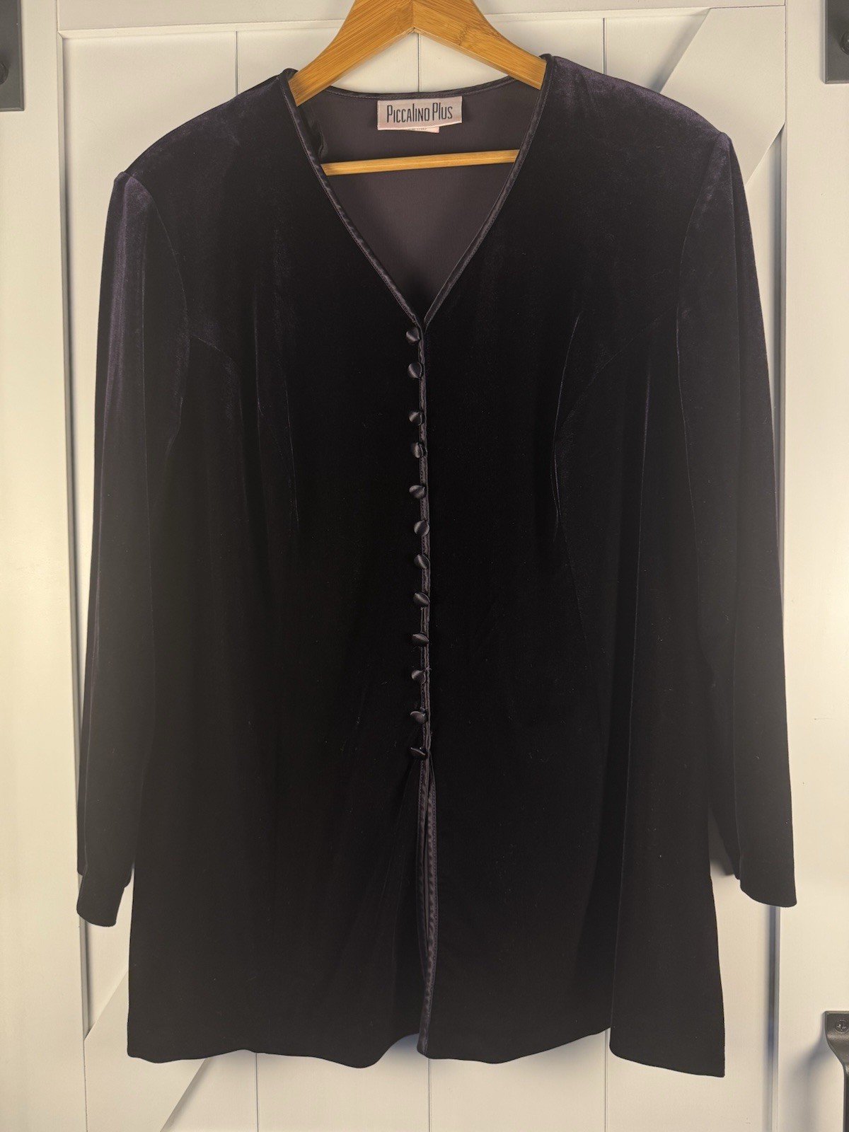 Piccalino Plus Womens Dark Plum Velvet Button Front Tunic Top Vintage Plus