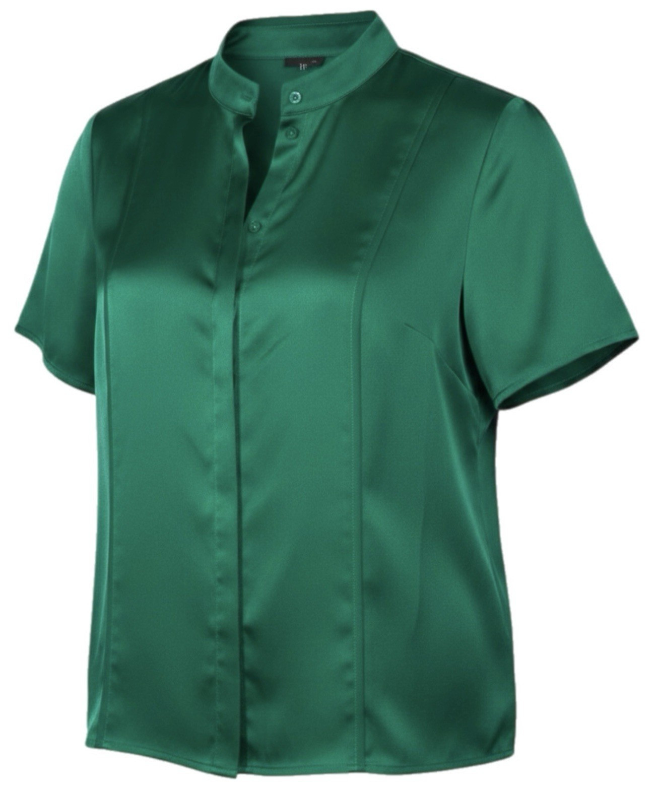 Worthington Green Satin Solid Collared Button-Up Short Sleeve Blouse Women’s M