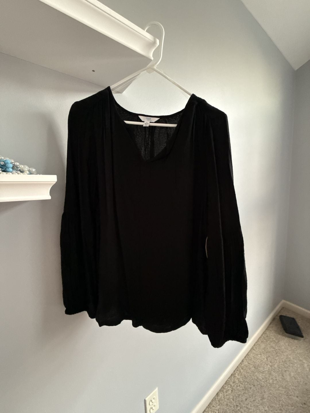 Womens Black Plus Size Pleated-Shoulder Chiffon-Sleeve Top Size 0X