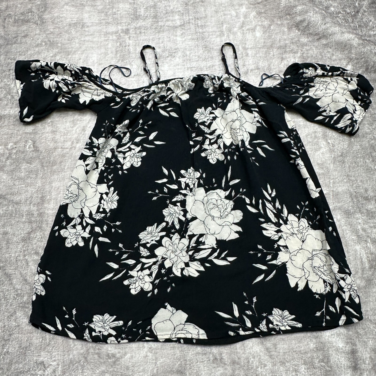 Billabong Top Womens Large Black Floral Off Shoulder Boho Peasant Blouse Beach