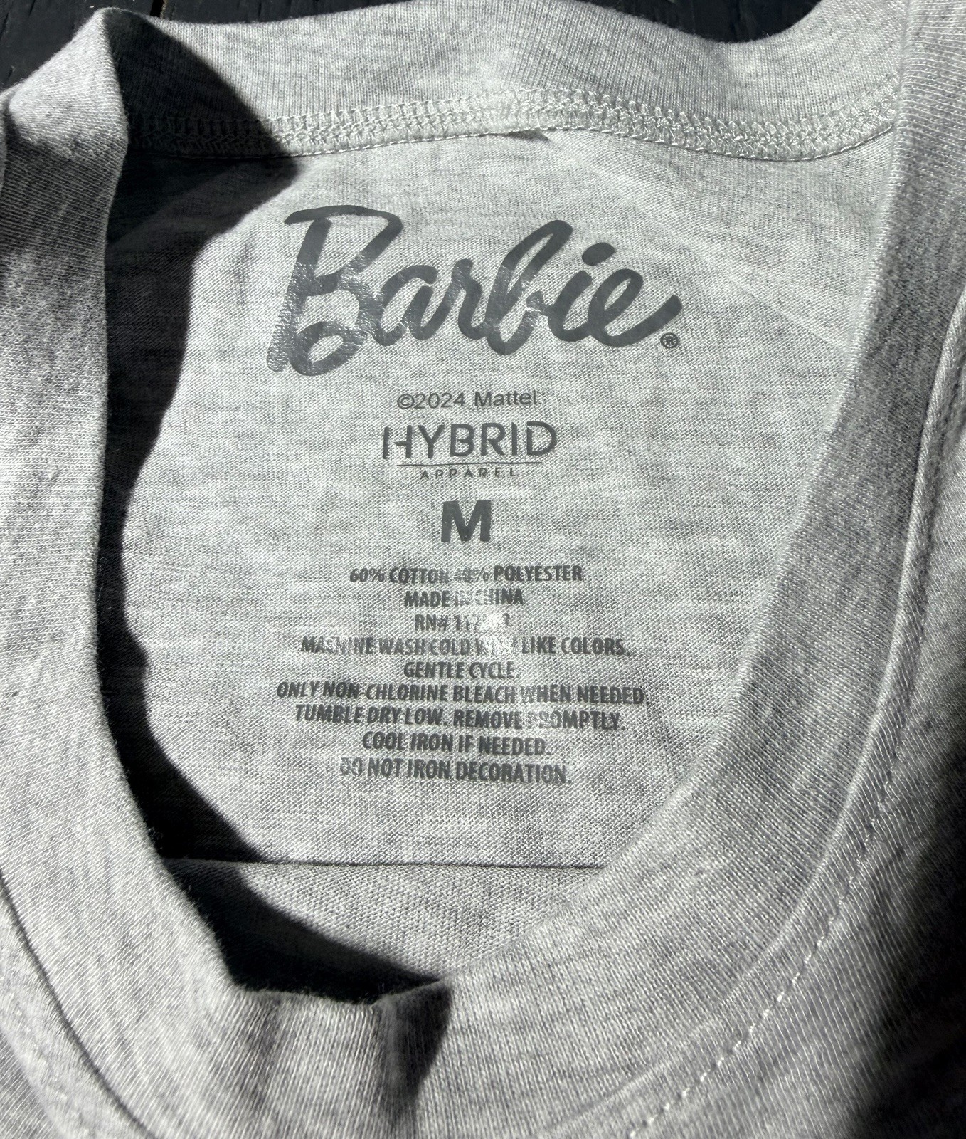 Barbie On Repeat T-Shirt Gray with PINK GLITTER Accents New Size Medium Women’s
