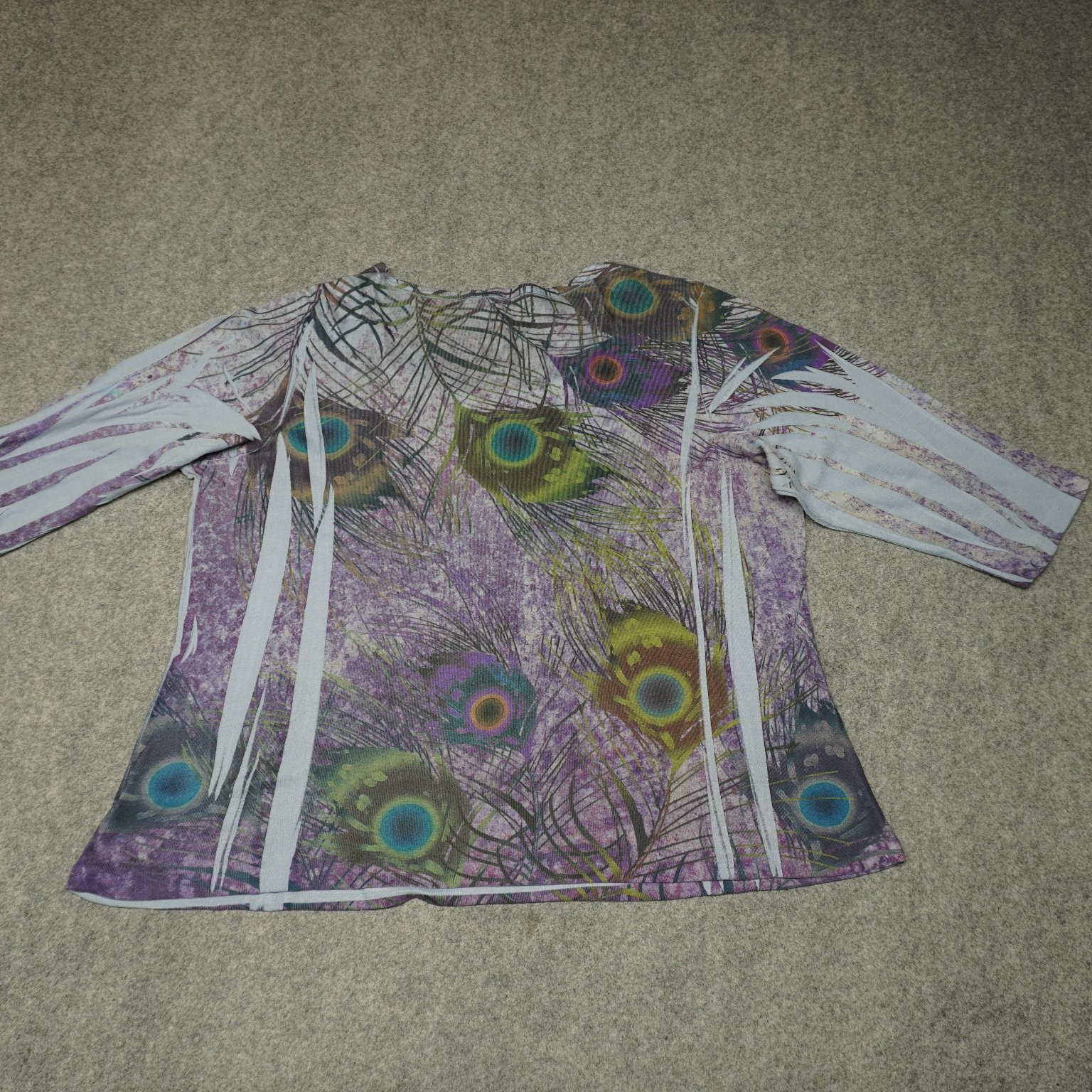 Vintage Susan Lawrence Women’s Top 1X Purple Peacock Print Hand Wash Polyester