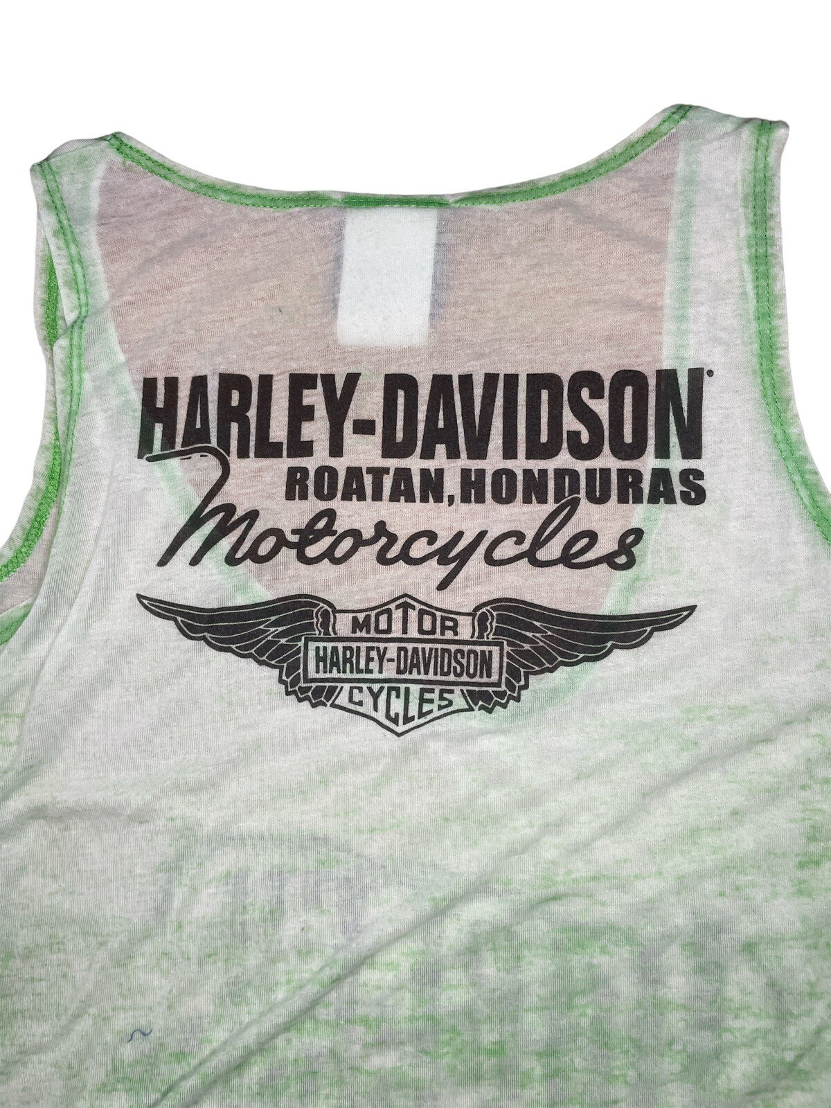 Harley Davidson Women’s Green Rhinestone Tank Top Size Large Roatan Honduras