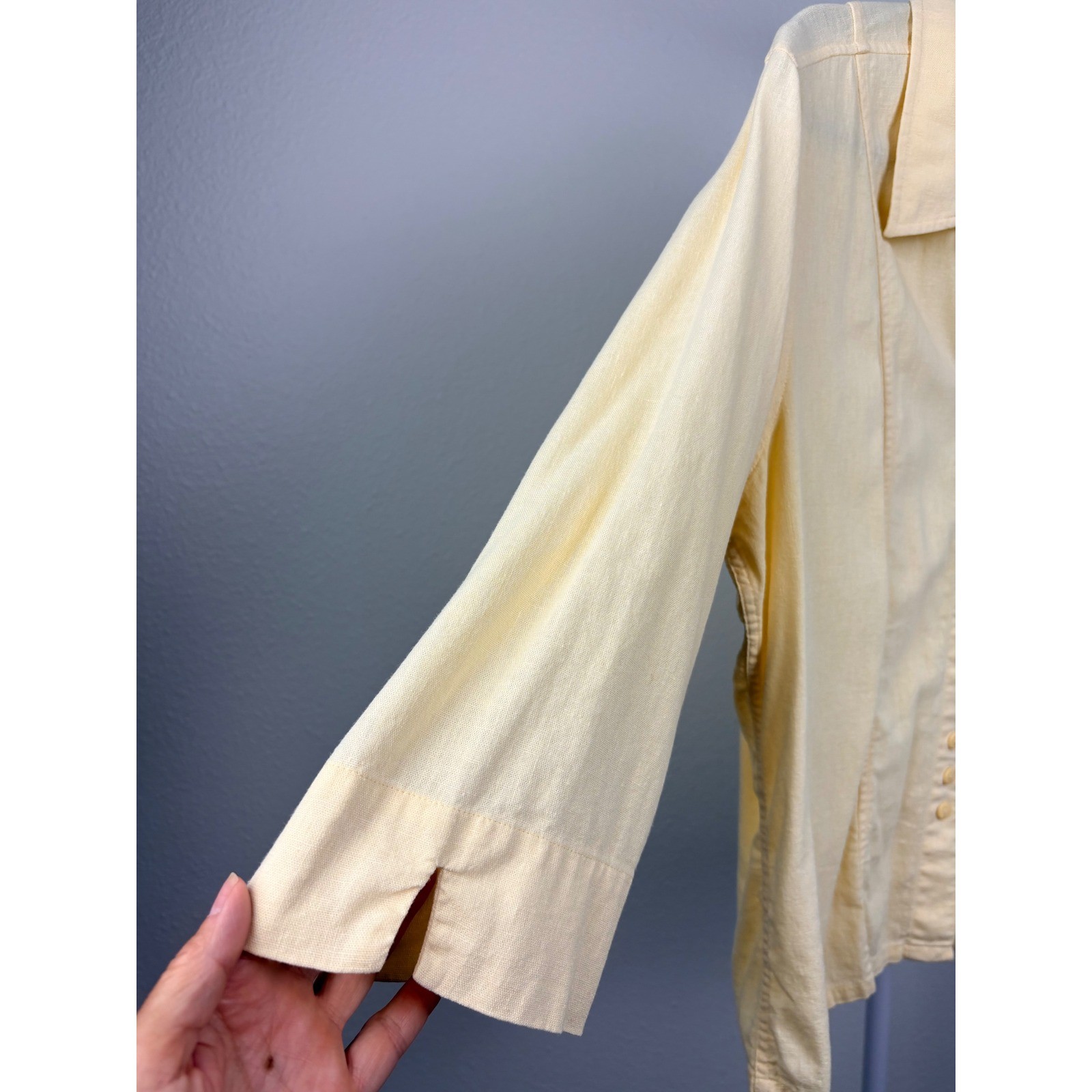 Christopher & Banks Butter Yellow Linen Blend Button Down Pleated Back Top XL