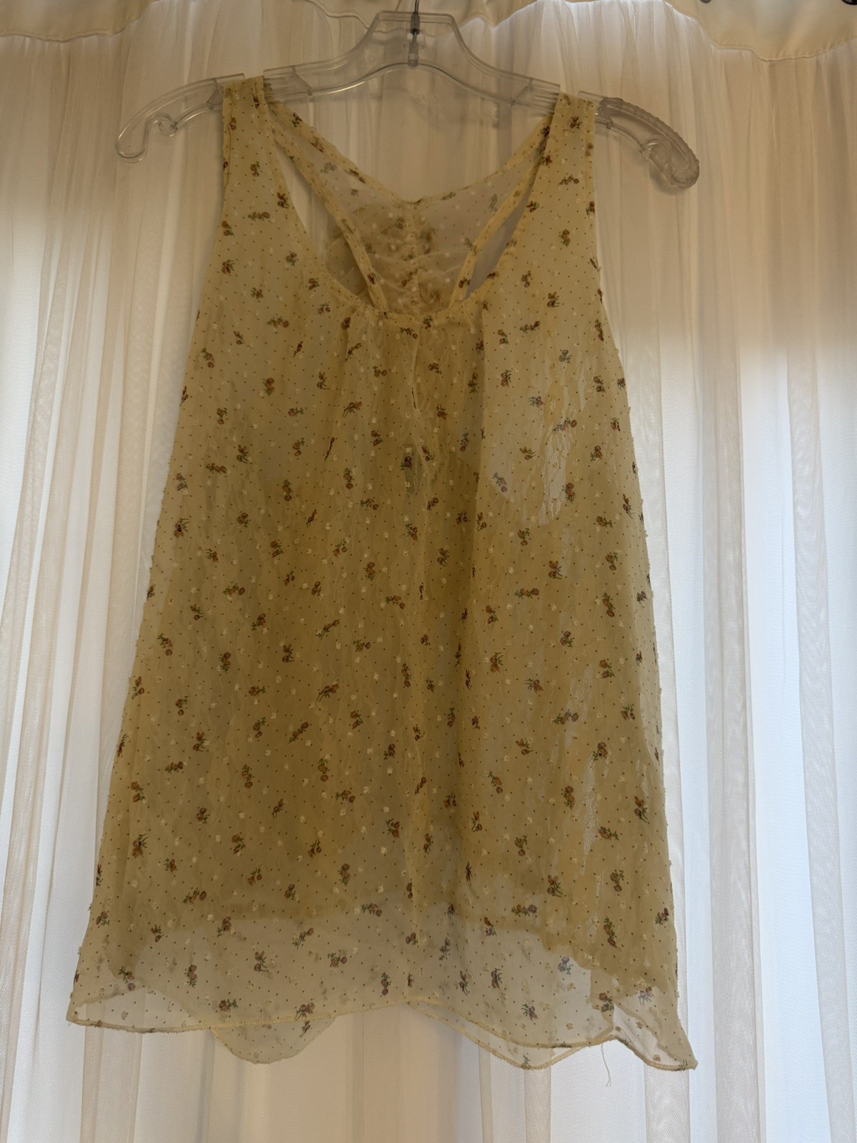 Vintage Women L Vanity Collection Beige Floral Lace Racerback Ruffle Top Y2K
