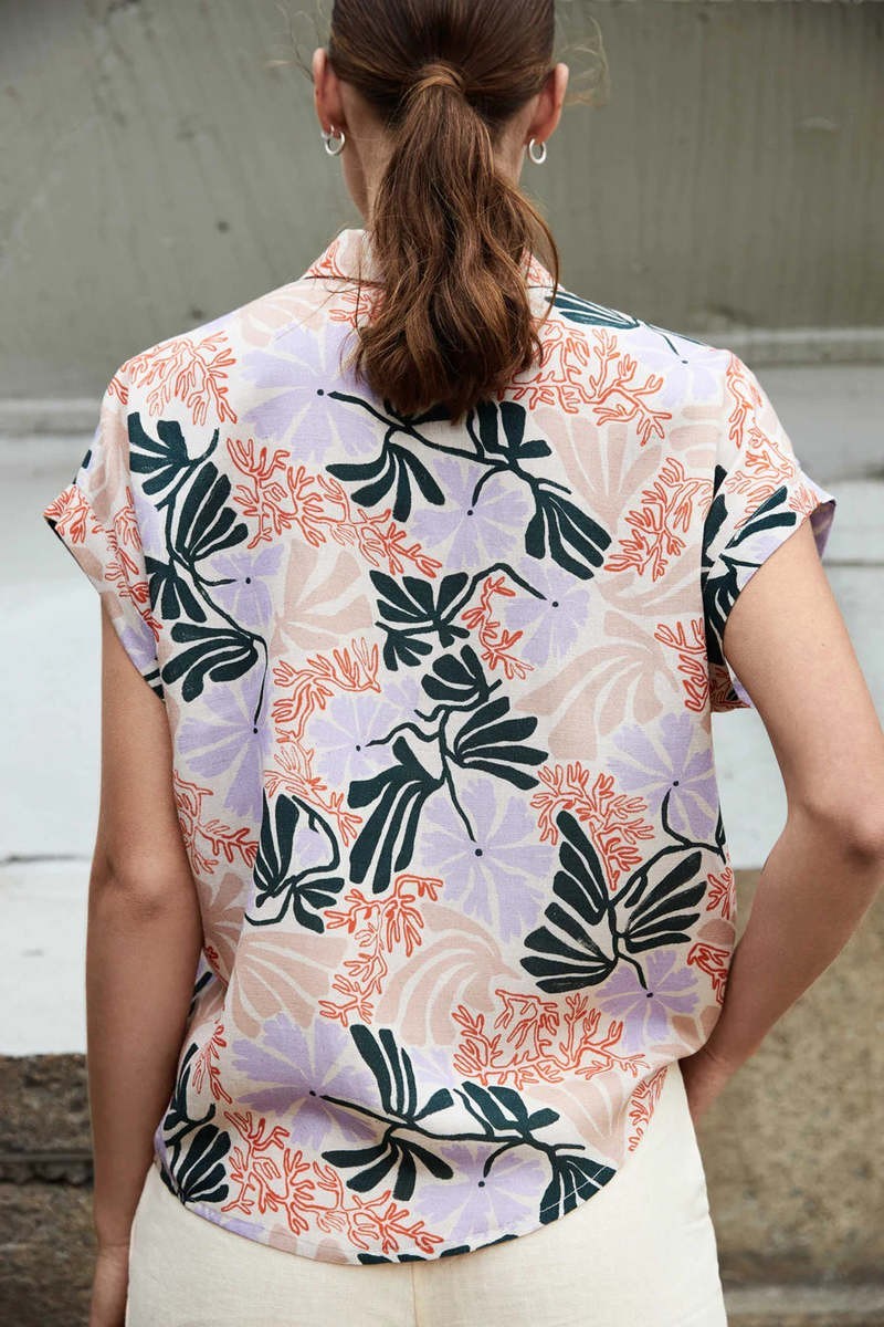 Eve Gravel Lotus Top In Bouquet Floral Print Hawaiian Camp Shirt women’s XS
