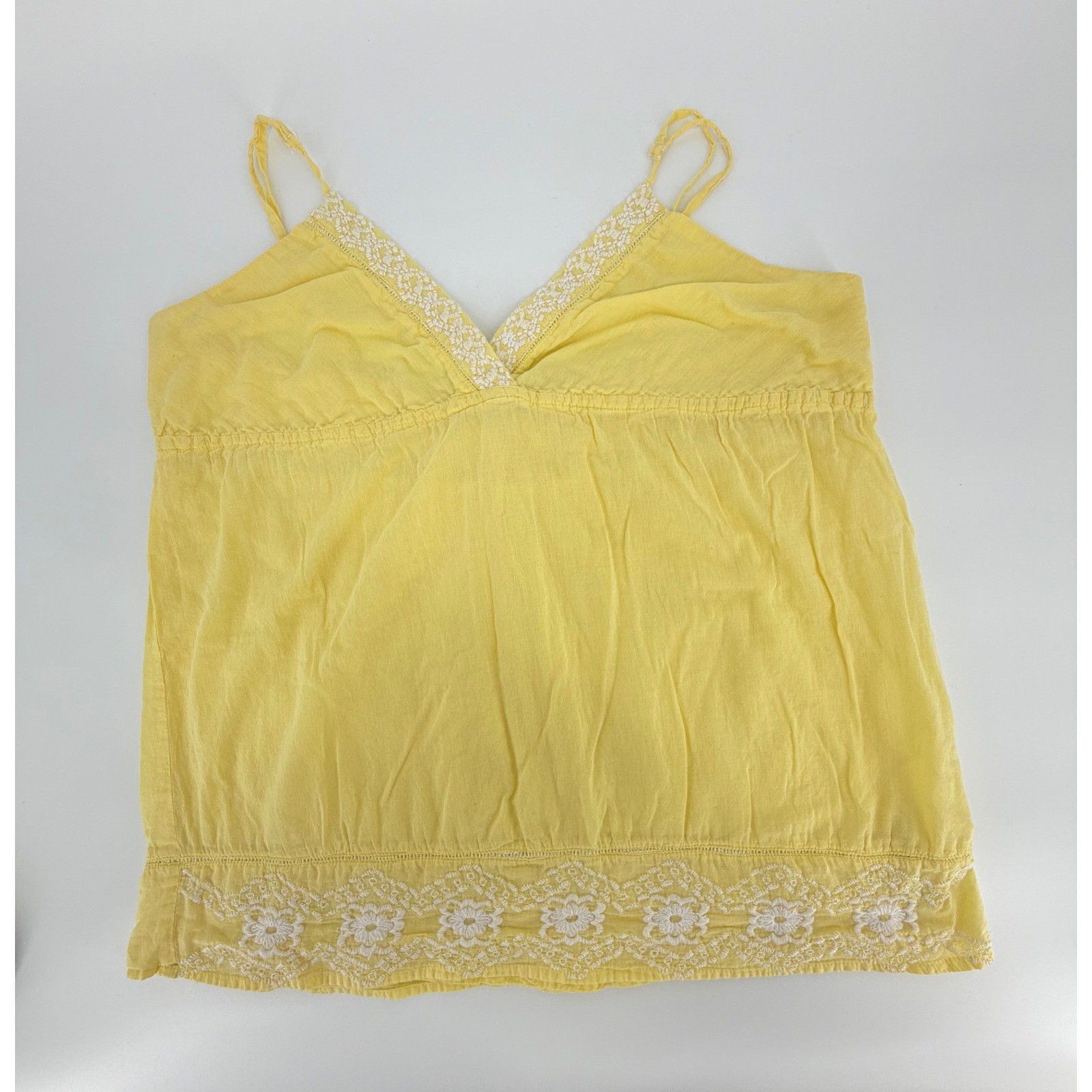 Twentyone Yellow Cotton Boho Cami Top Floral Embroidery Empire Waist Large