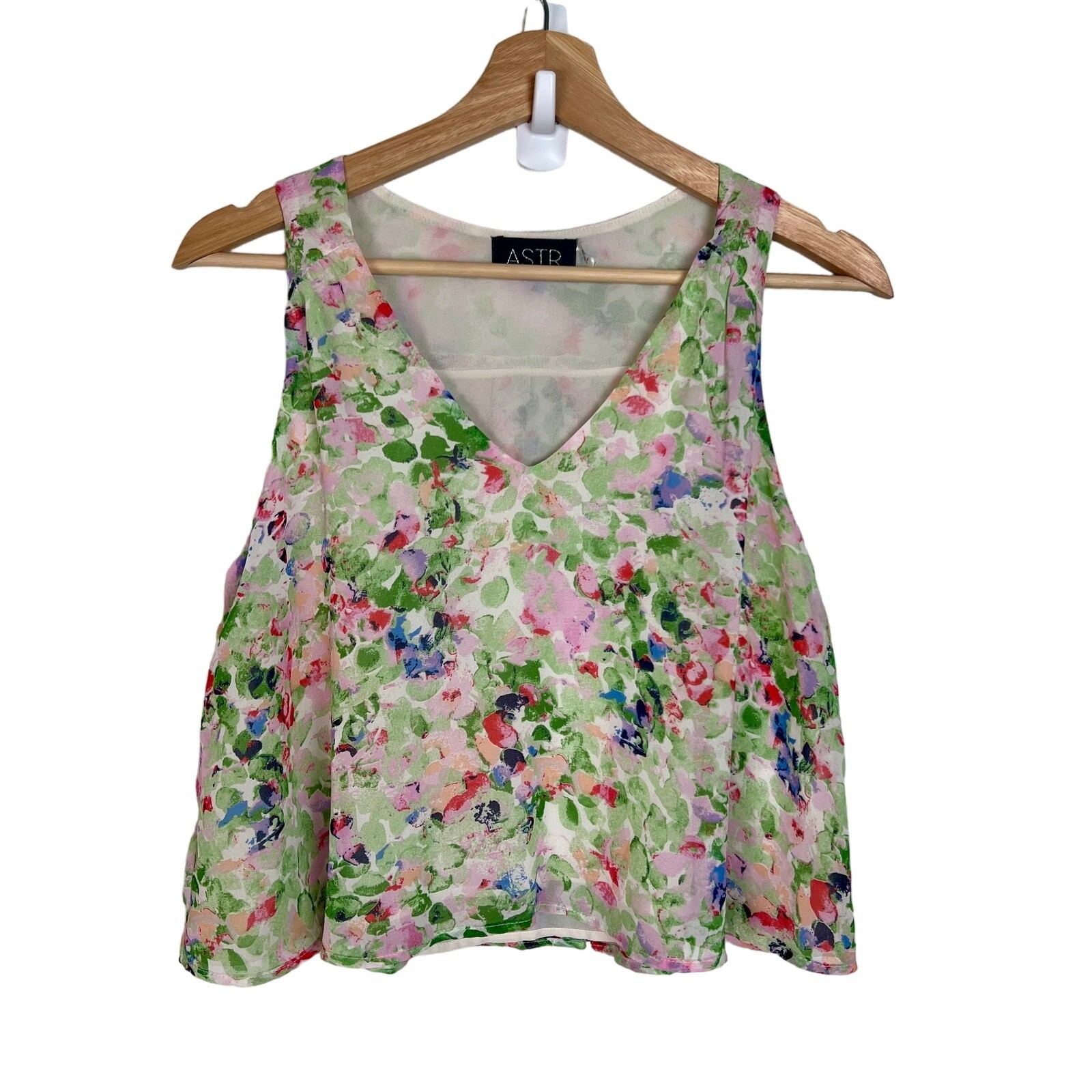 ASTR Floral Waterfall Print V-Neck Crop Top Size Small