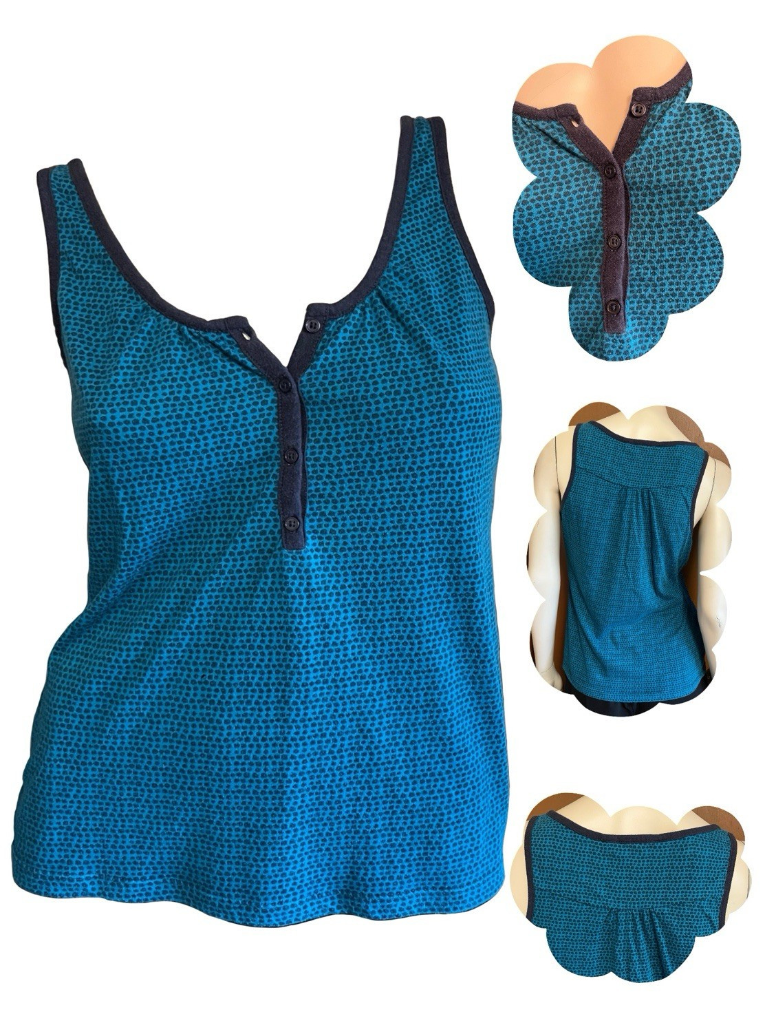 Vintage Y2K Blue Dot Button Front Razor Back Tank Top