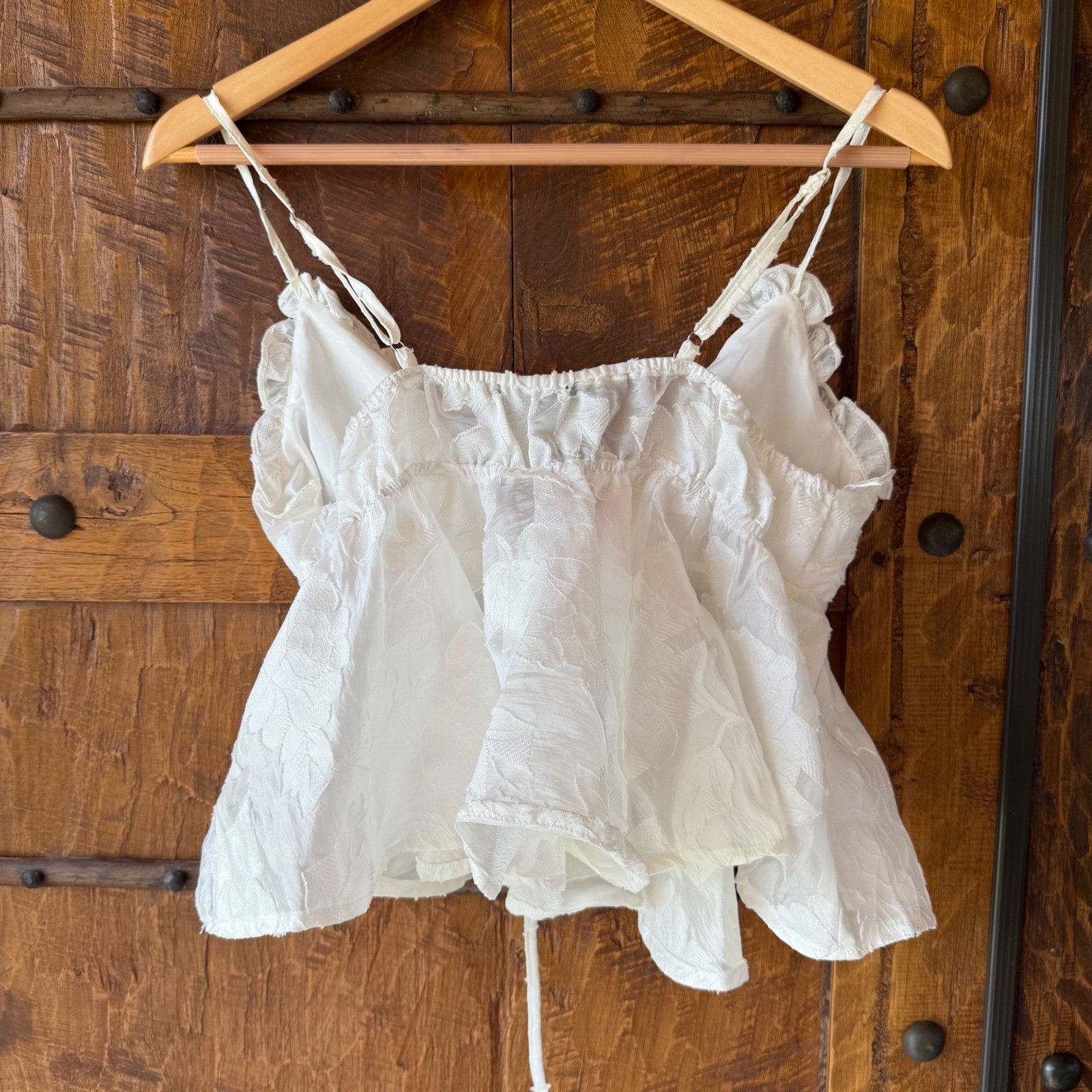 Cider Floral Jacquard Camisole Women XL White Ruffle Tie Front Peplum Bowtie Top