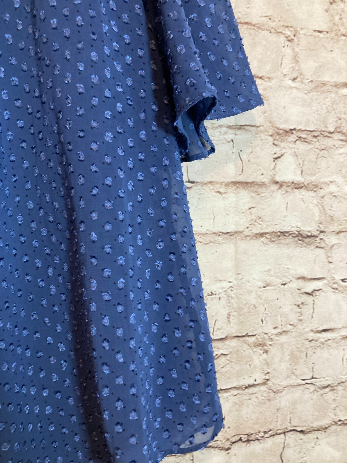 Everleigh Top Womens Small Midnight Blue Embroidered Polkas High Smock Neck