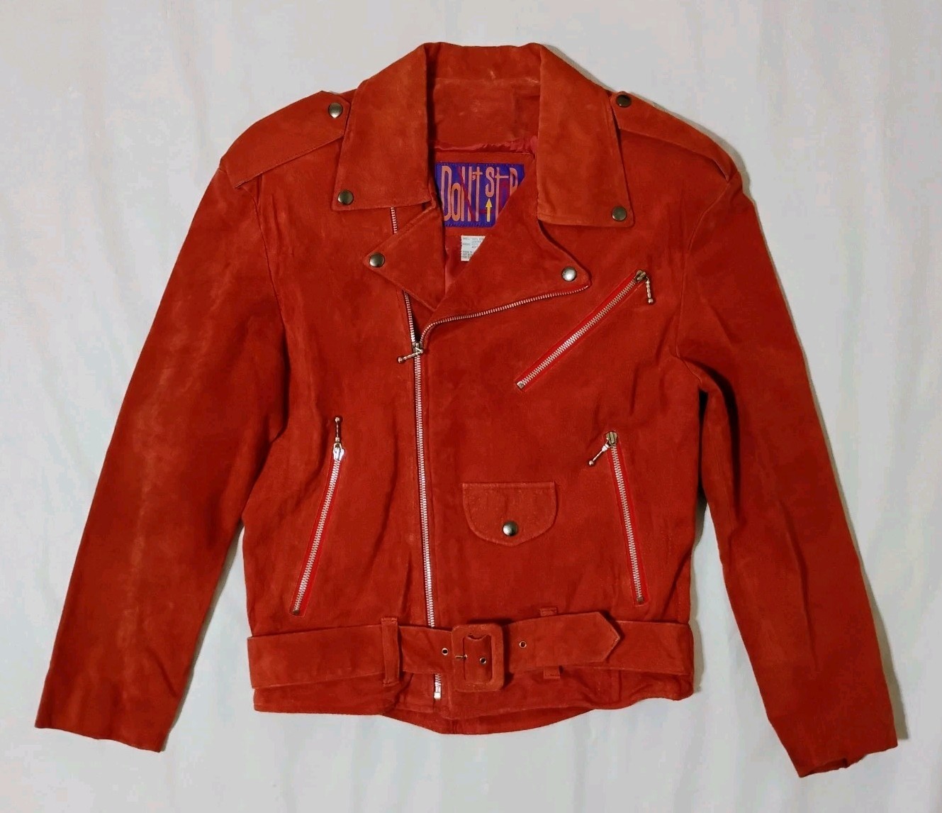 Vintage Women’s Don’t Stop Suede Leather Zipper Biker Jacket Size Medium