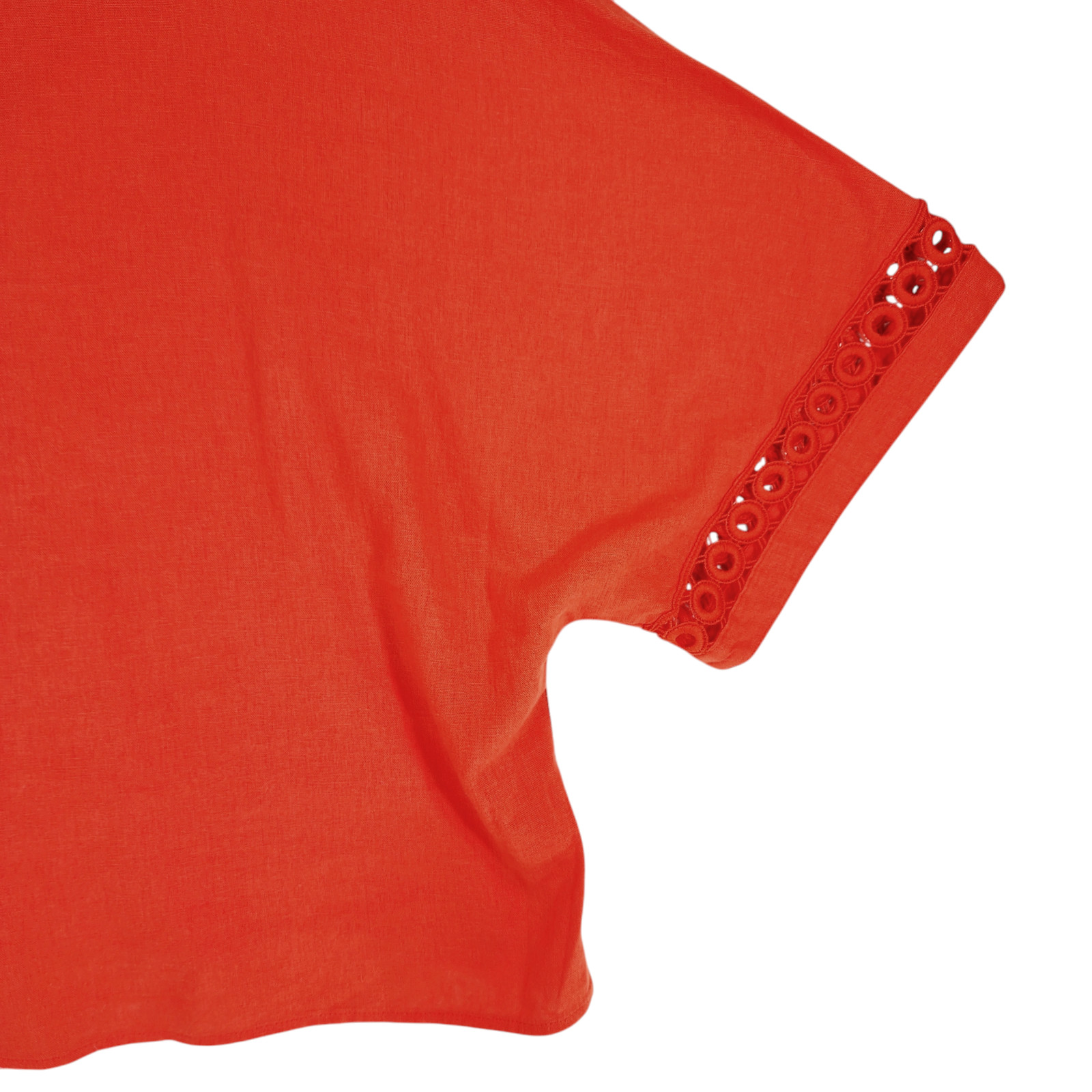 Marc New York Linen Crop Top L Womens Orangr Boxy Eyelet Lagenlook Nat Wings NEW