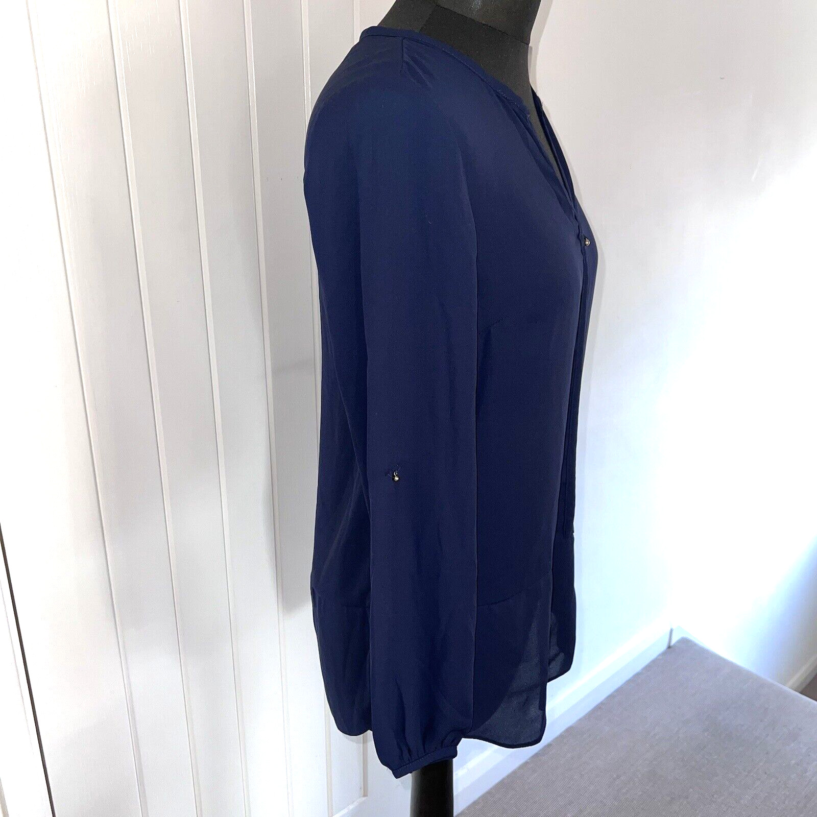 F&F Navy Blue Chiffon Long Sleeve Tunic UK 8-10 *in exc cond*