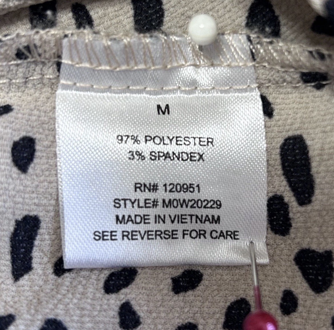 Hippie Rose Animal Print Blouse Womens M Beige Black Dalmatian Roll Tab Sleeve