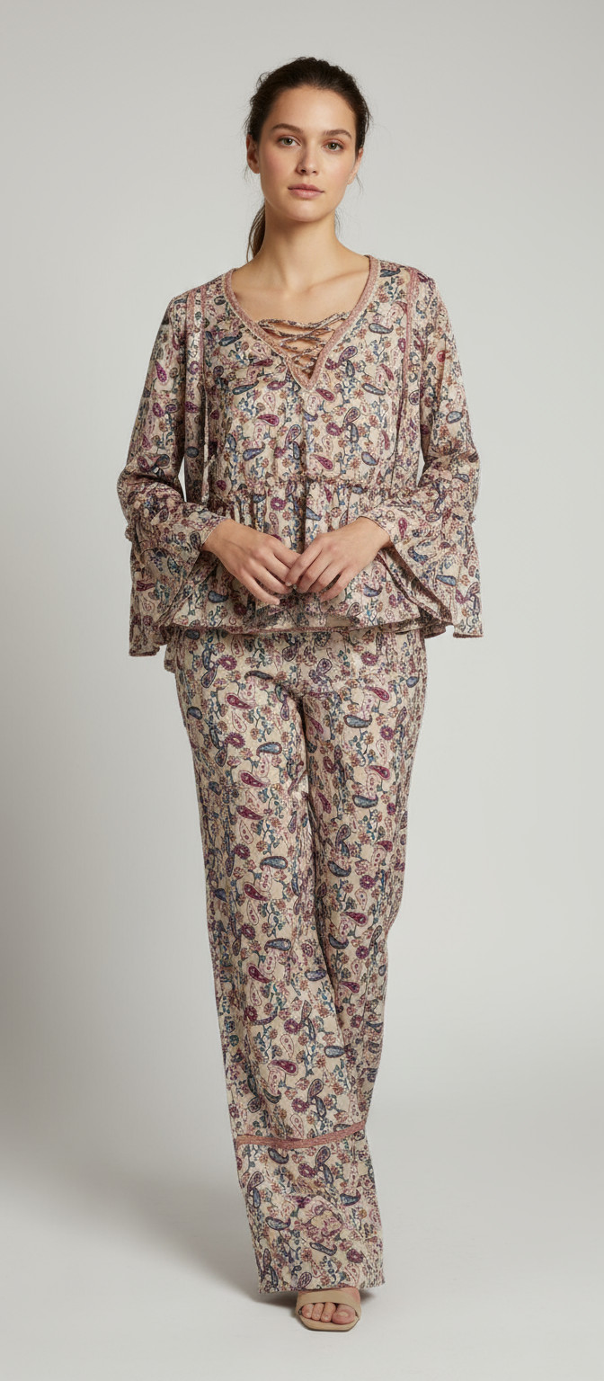 Three Piece Nekane NKN Boho Lounge/Casual Set (Blouse, Top & Pants) Size M