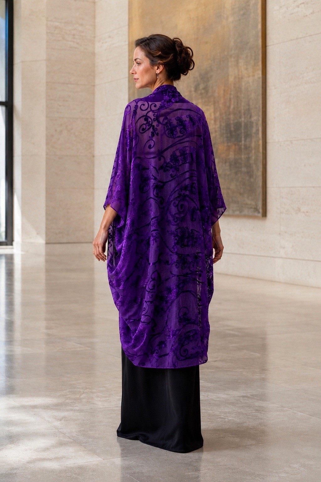 Eskandar 0 Purple Silk Blend Devore Batwing Cocoon Long Duster Jacket England