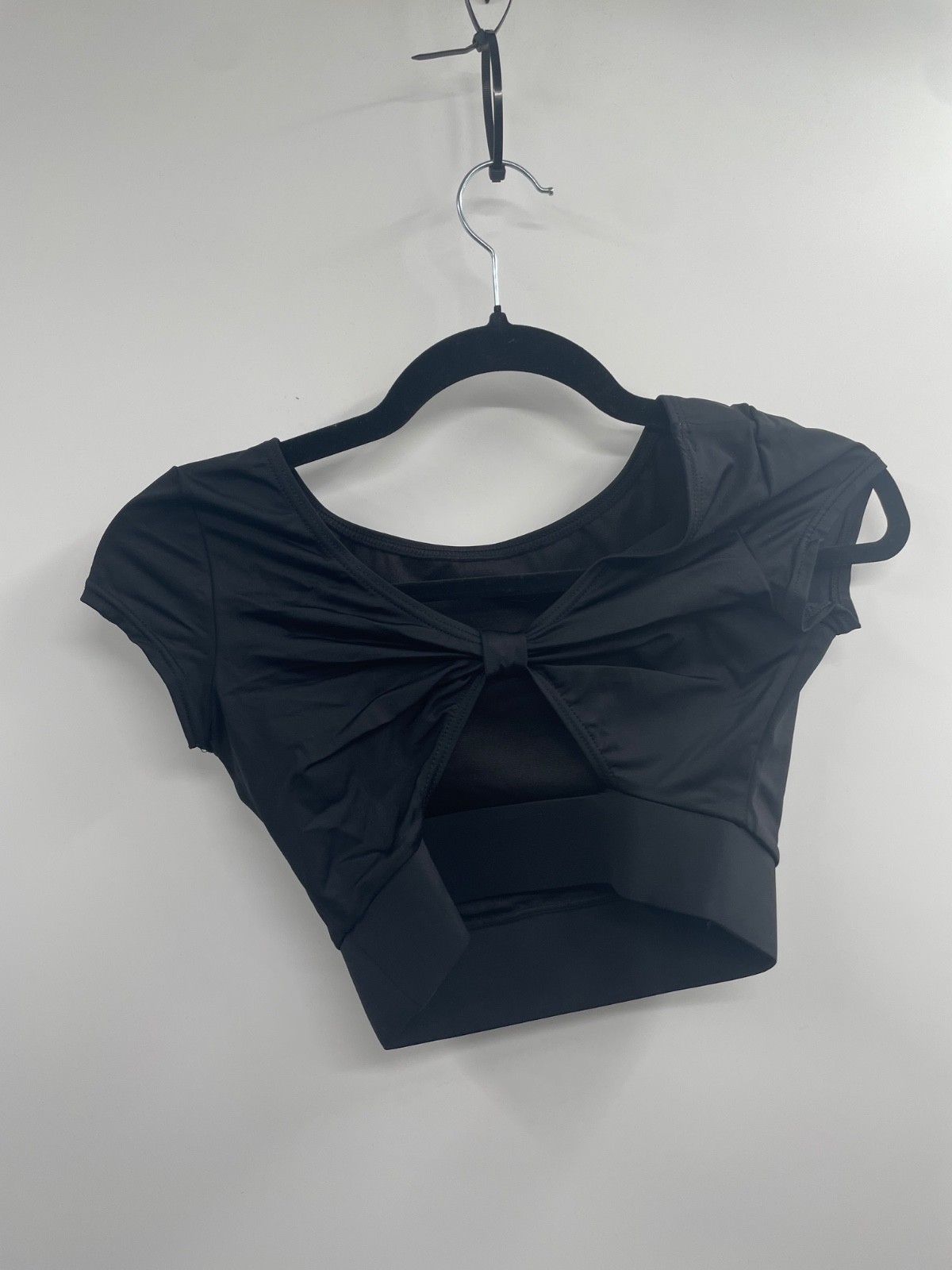 NWT Balera 14282 Knotted Bow Back Crop Top Women’s 4/6 Black Short Sleeve SA