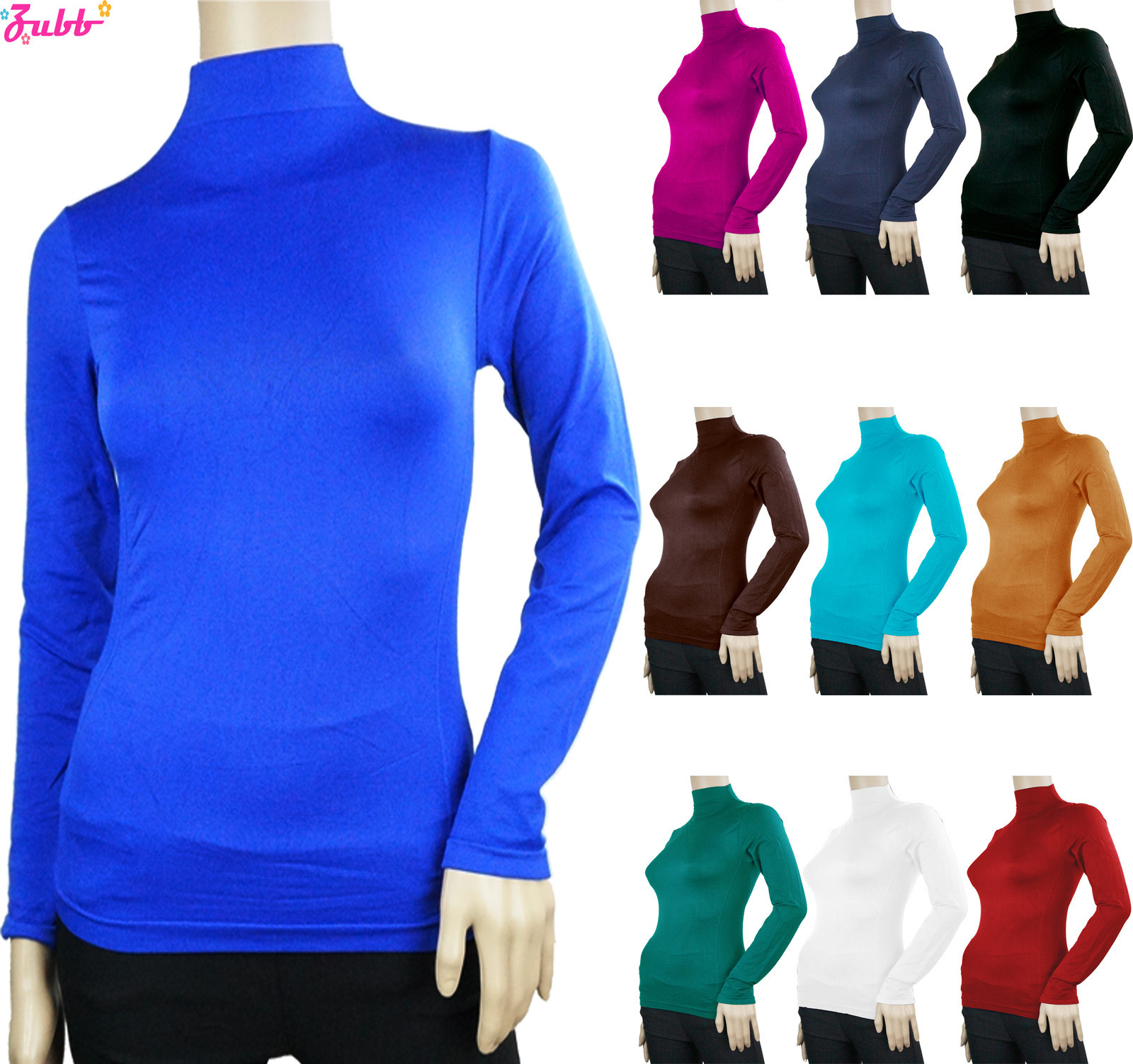 SOFT SEAMLESS STRETCH LONG SLEEVE SHIRT TURTLENECK MOCK HIGH NECK TOP SLIM FIT