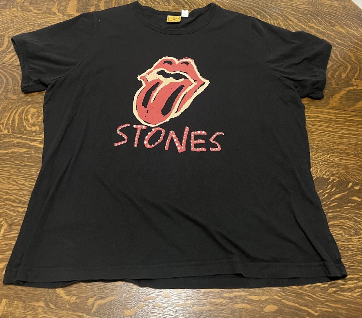 Rolling Stones Studded Tongue Logo Shirt Womens 26W Black Rock Tee