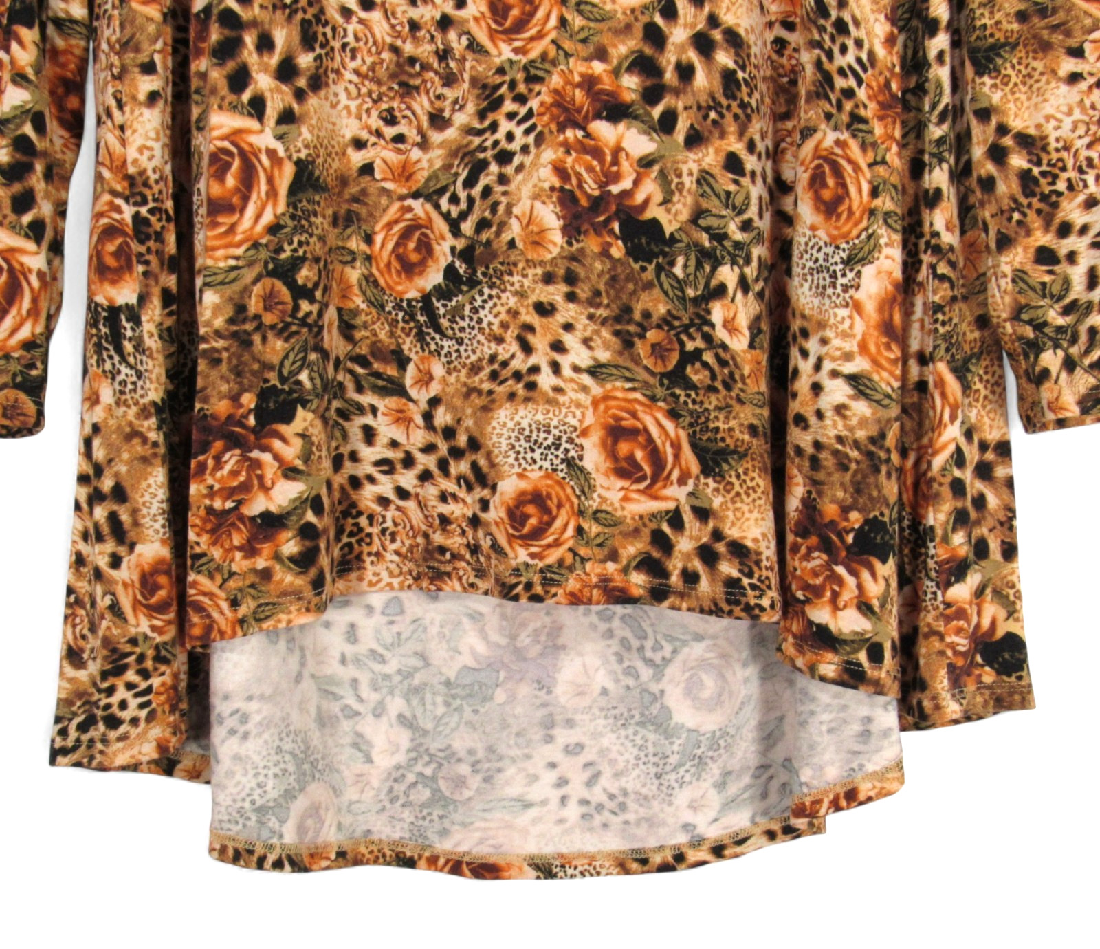 INTRO. STRETCH Brown/Orange HIGH-LOW HEM Floral KNIT BLOUSE/TUNIC TOP Sz 1X