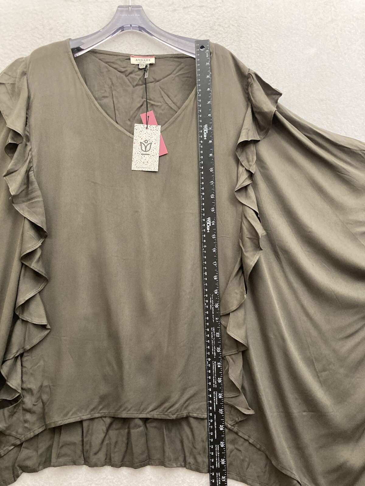 NWT Andree by Unit Top Womens 2X 3X Green Ruffle Feminine Boho Gypsy Festival