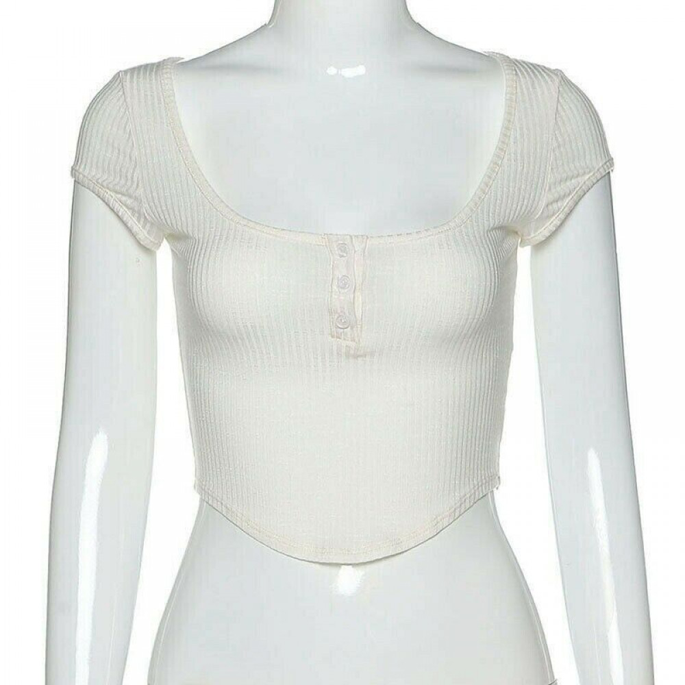 Womens Short Sleeve Low Cut T-shirt See-through Crop Top Sheer Transparent Sexy