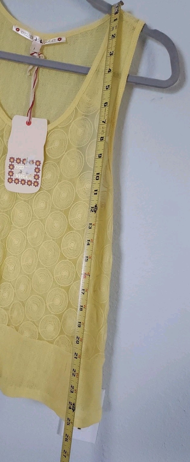 Chelsea & Violet Yellow Sleeveless Sheer Top Woman’s Large – Cotton/poly NEW