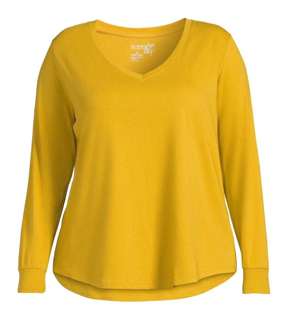 Terra & Sky Women’s Semi-Fitted Plus Size V-Neck Tee /Long Sleeves /Color/Size
