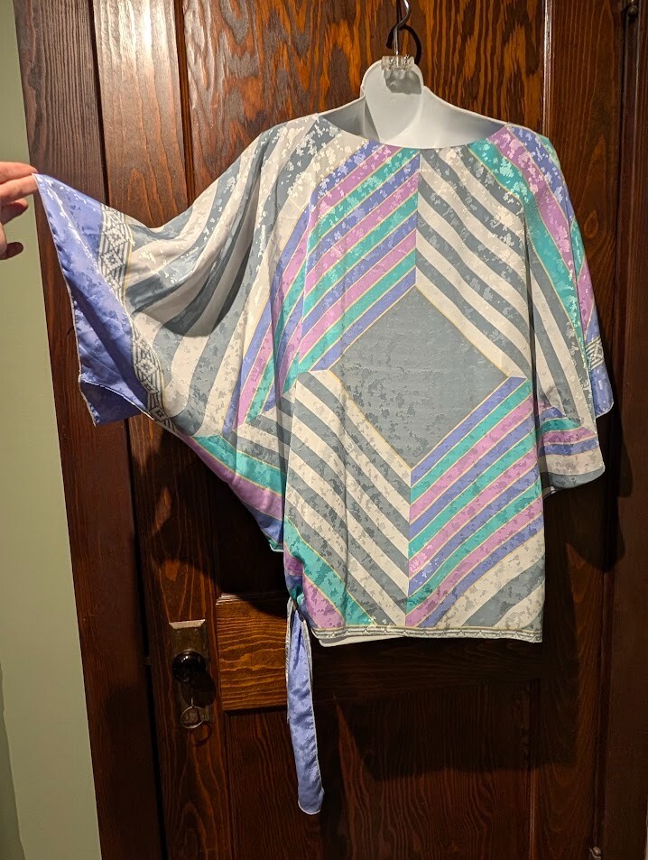 vtg DEADSTOCK 80s 90s La Chemise Batwing Poncho Blouse w Side Tie OS Pastel 4E