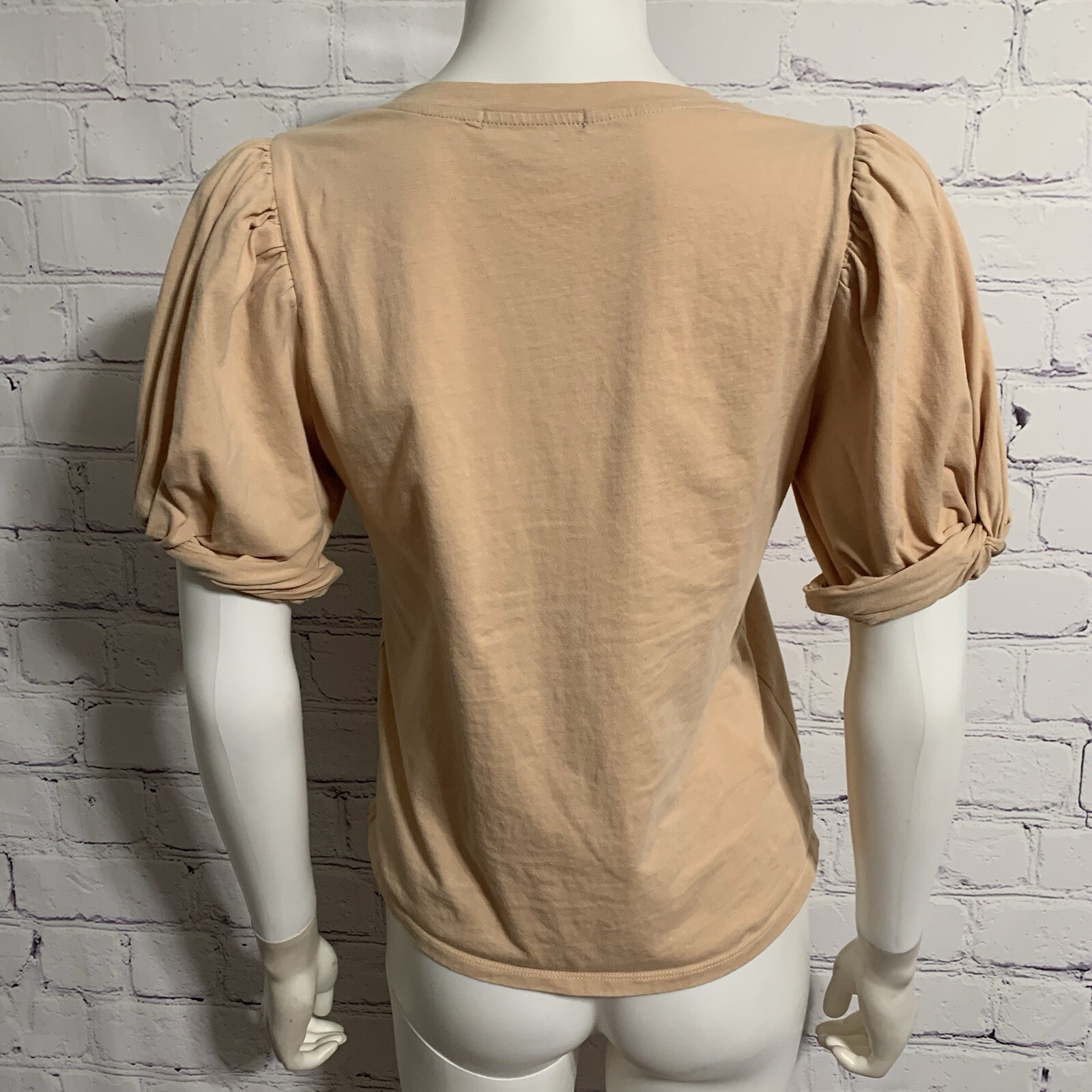 7 For All Mankind Women’s Blouse S Beige V-Neck Puff Sleeve Crop