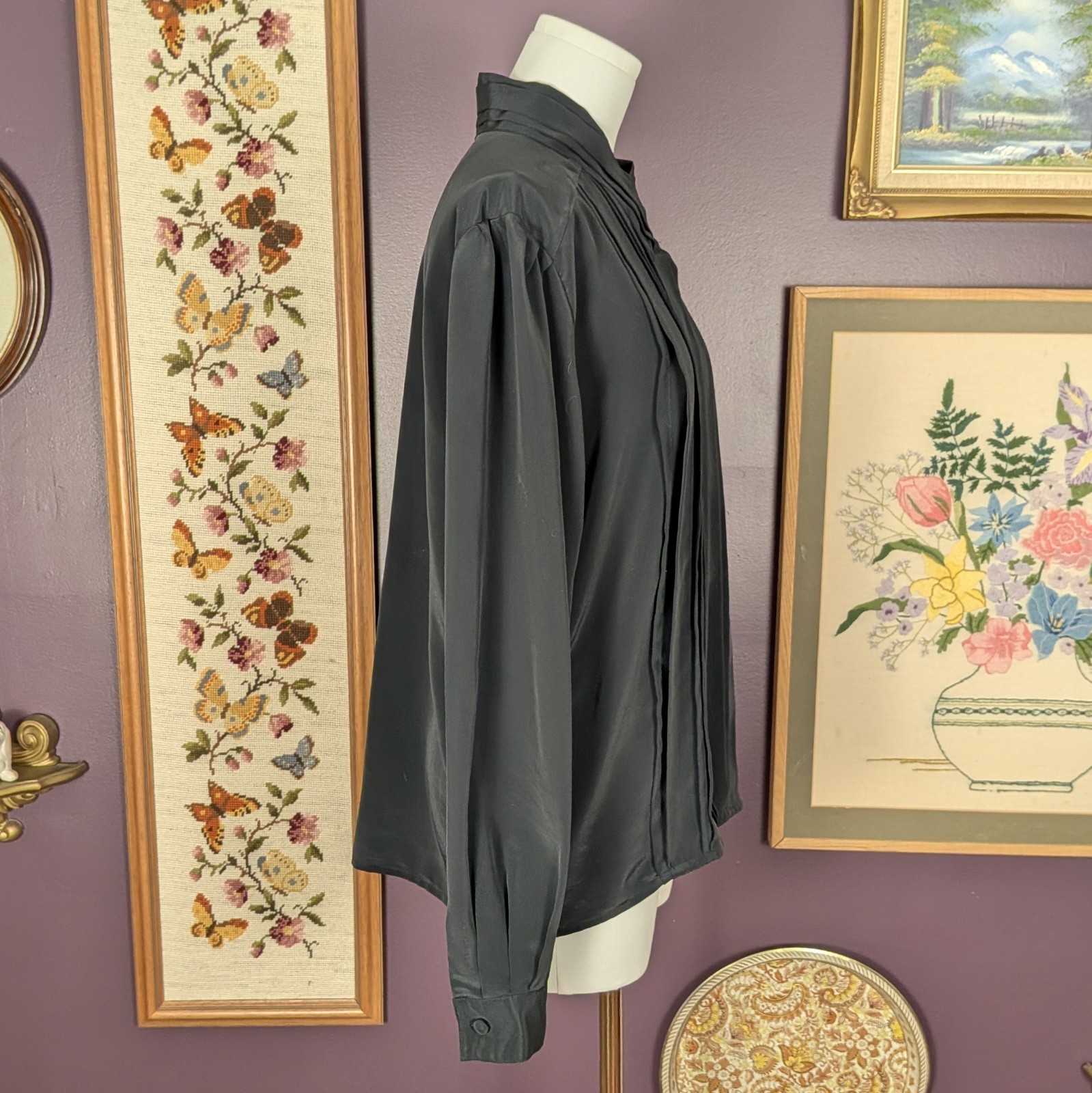 Vintage Black Silky Blouse from the 1990s by Karen Scott / Size Medium