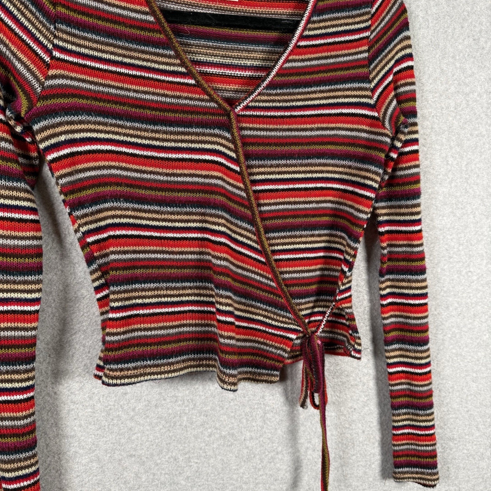 Live in the moment wrap top womens small long sleeve cropped striped shirt