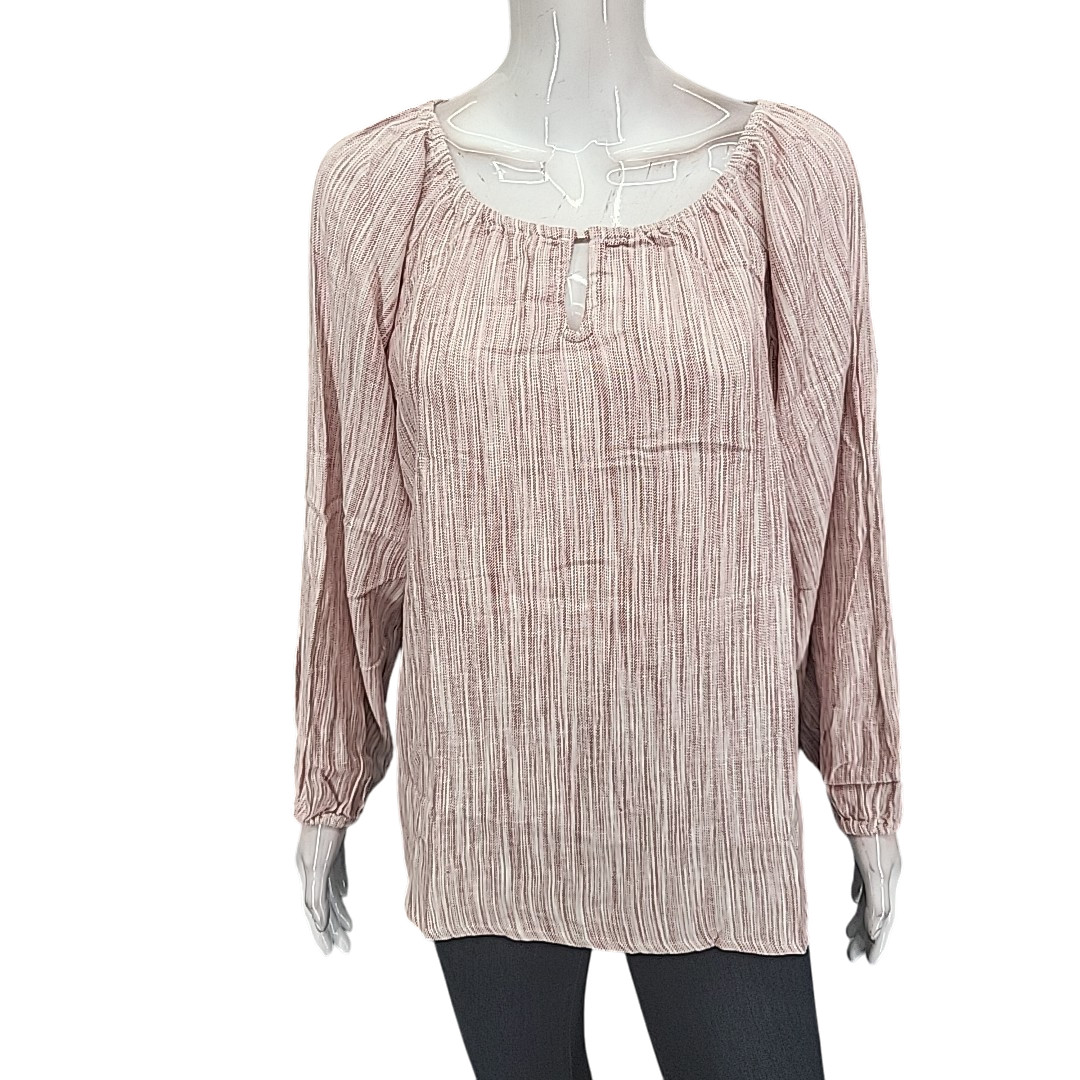 Boston Traders Womens Linen Viscose Top Medium Size Red Long Sleeves Blouse