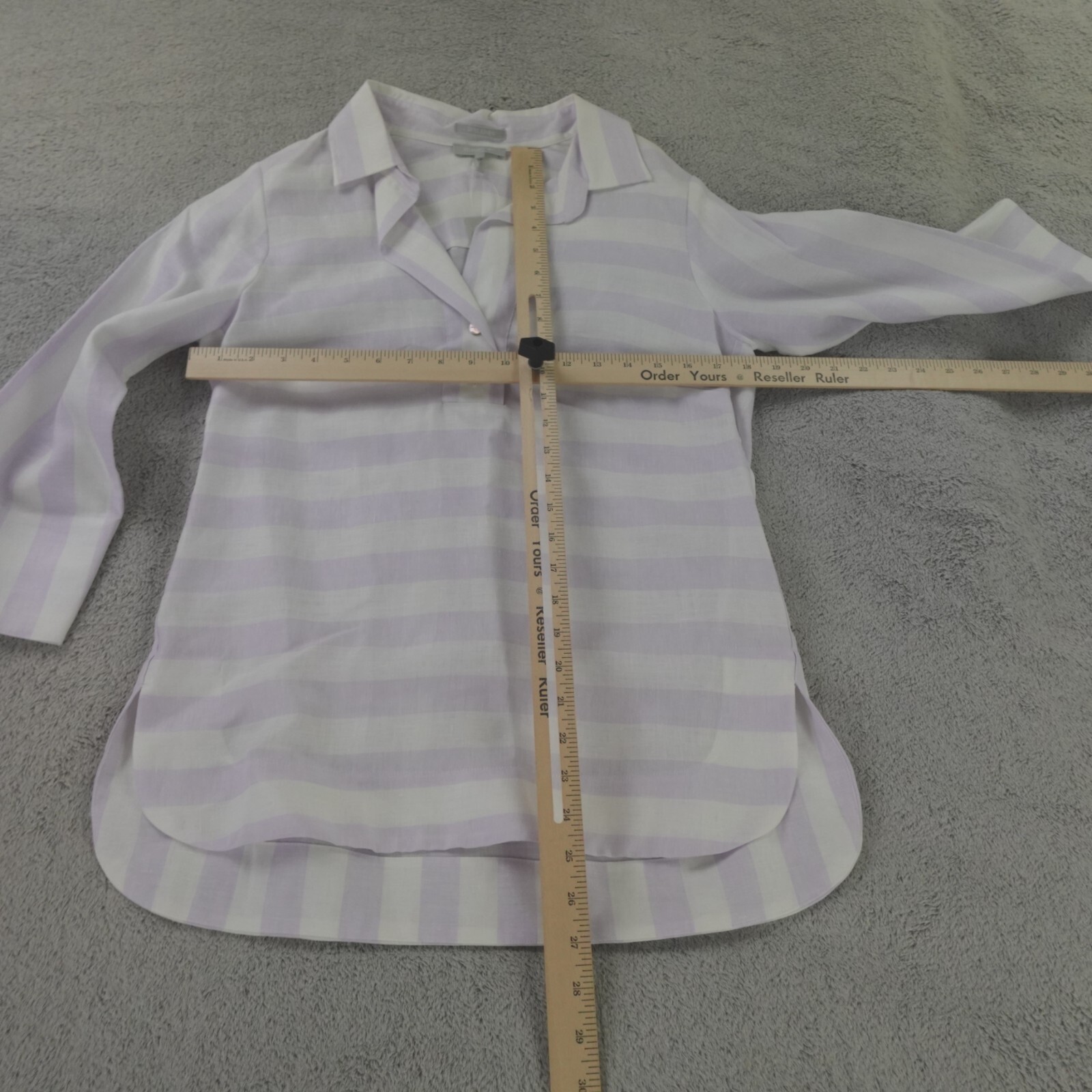 Hinson Wu Linen Tunic Top Womens XS Purple White Striped Charlotte Popover New