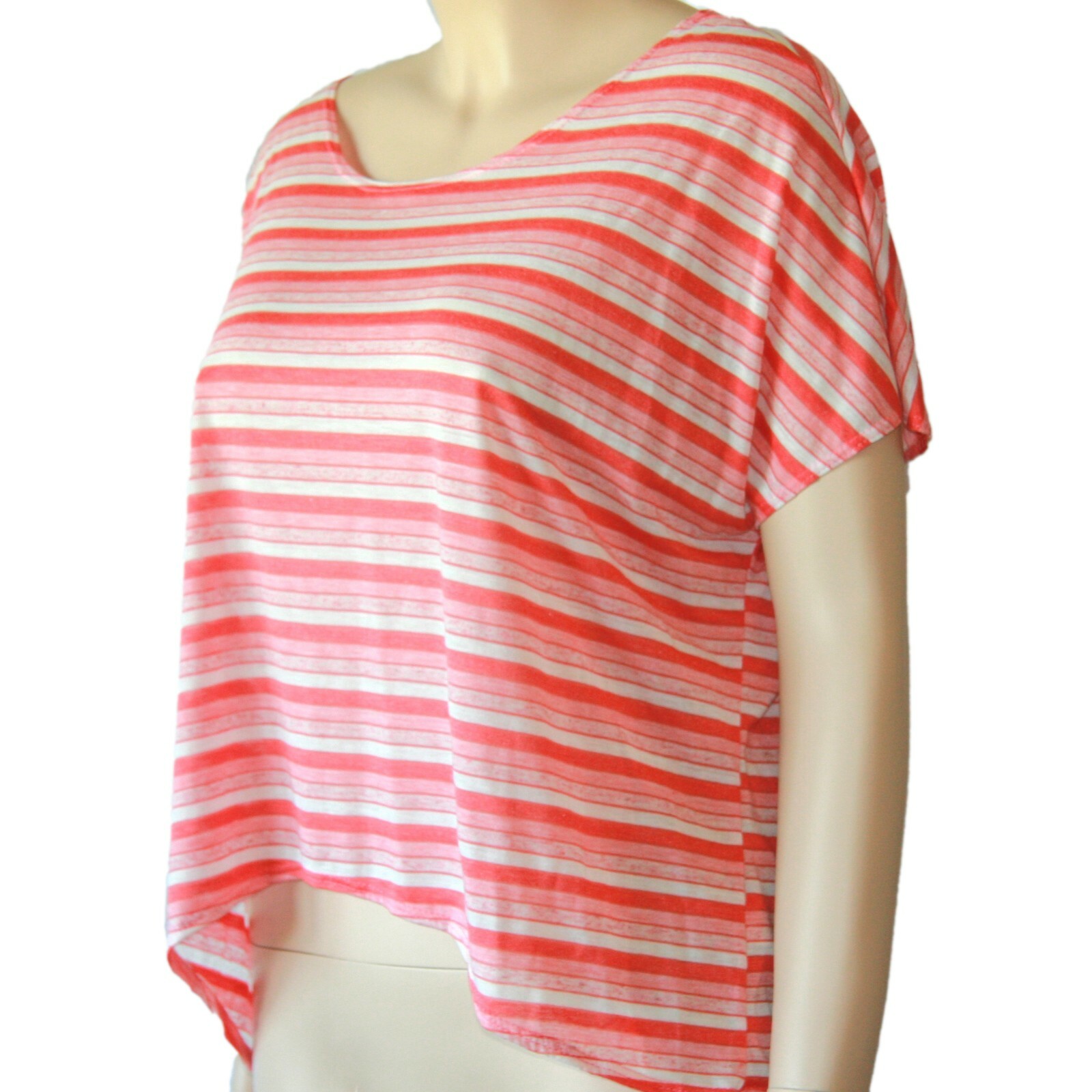 Fuego Too Short drape Sleeve Top T-shirt Stripes Sharkbite Hem L