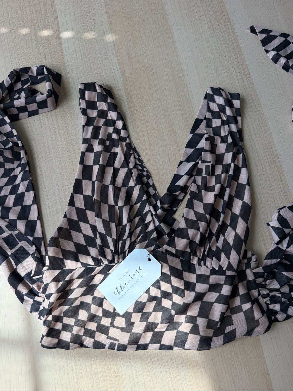 Checkered Mesh Wrap Crop Top Cross Back Tie Strap Sheer Y2K Going Out Blouse