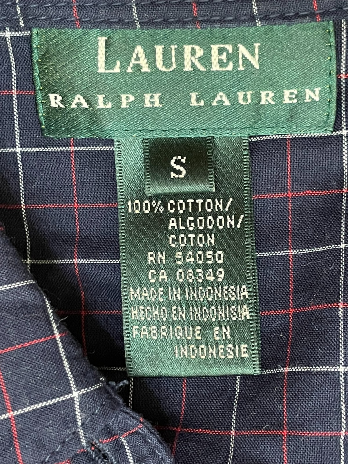 Lauren Ralph Women’s S Shirt Button Ruffle Navy Plaid Holiday Classic Blouse