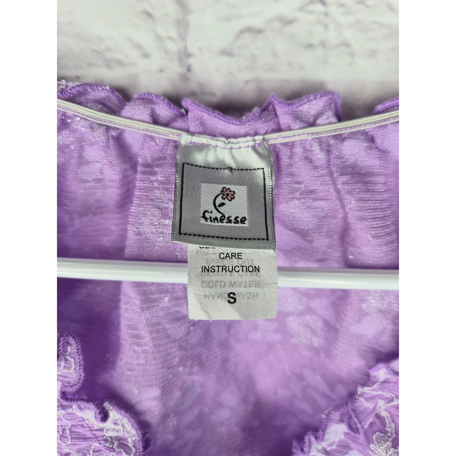 Vintage Y2K Finesse lavender glitter lace top ruffle milkmaid grunge glam small
