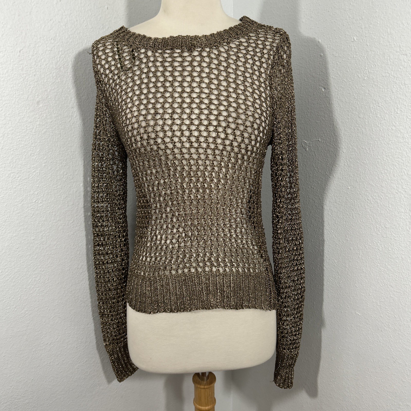 Love Sen Top Women S/M Metallic Fishnet Beach Granola Boho Cutaway Festival Y2K