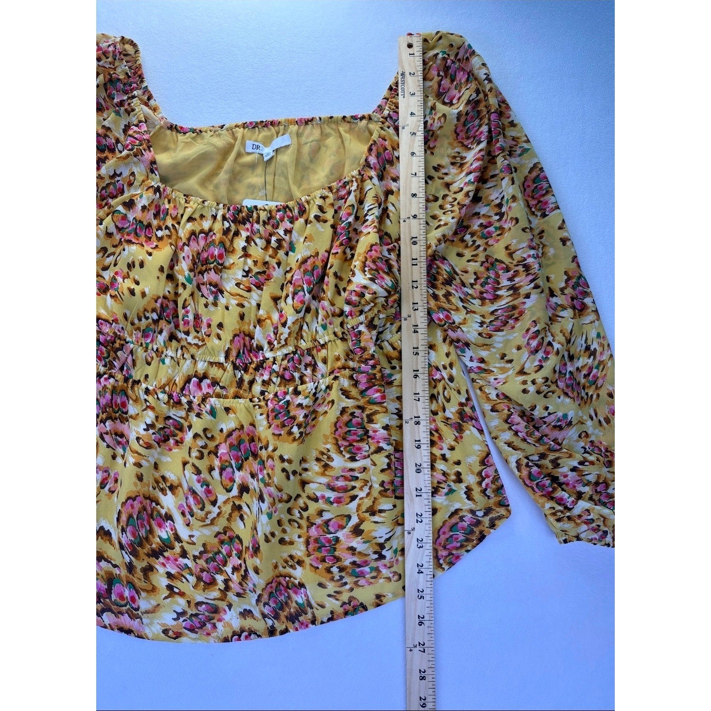 NWT Leopard Smocked Peplum Blouse Yellow Abstract Floral DR2 Women XL Animal