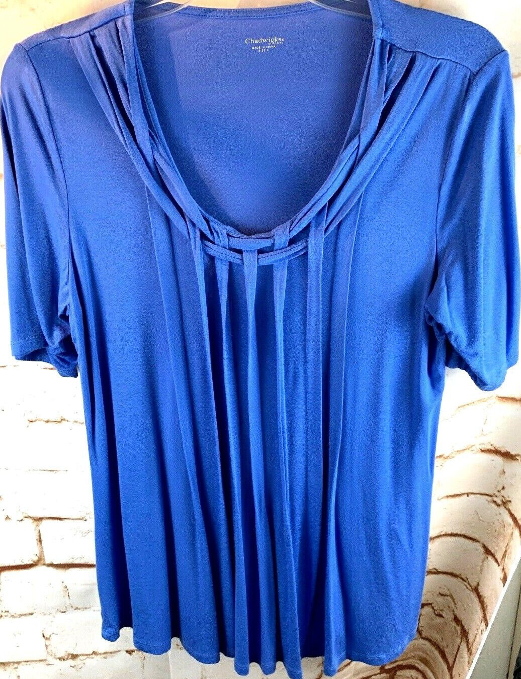 Chadwicks of Boston Women’s Pullover Blouse Top Short Sleeves Size Large Blue