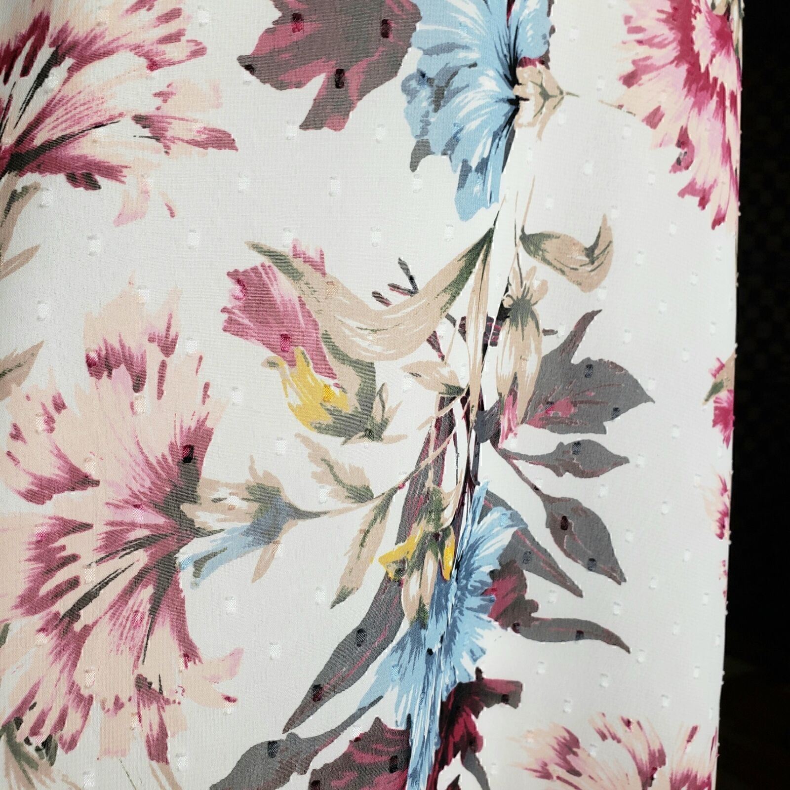 Floral Print White House Black Market Drape-back Ecru Rosewood Top Blouse Sz 14
